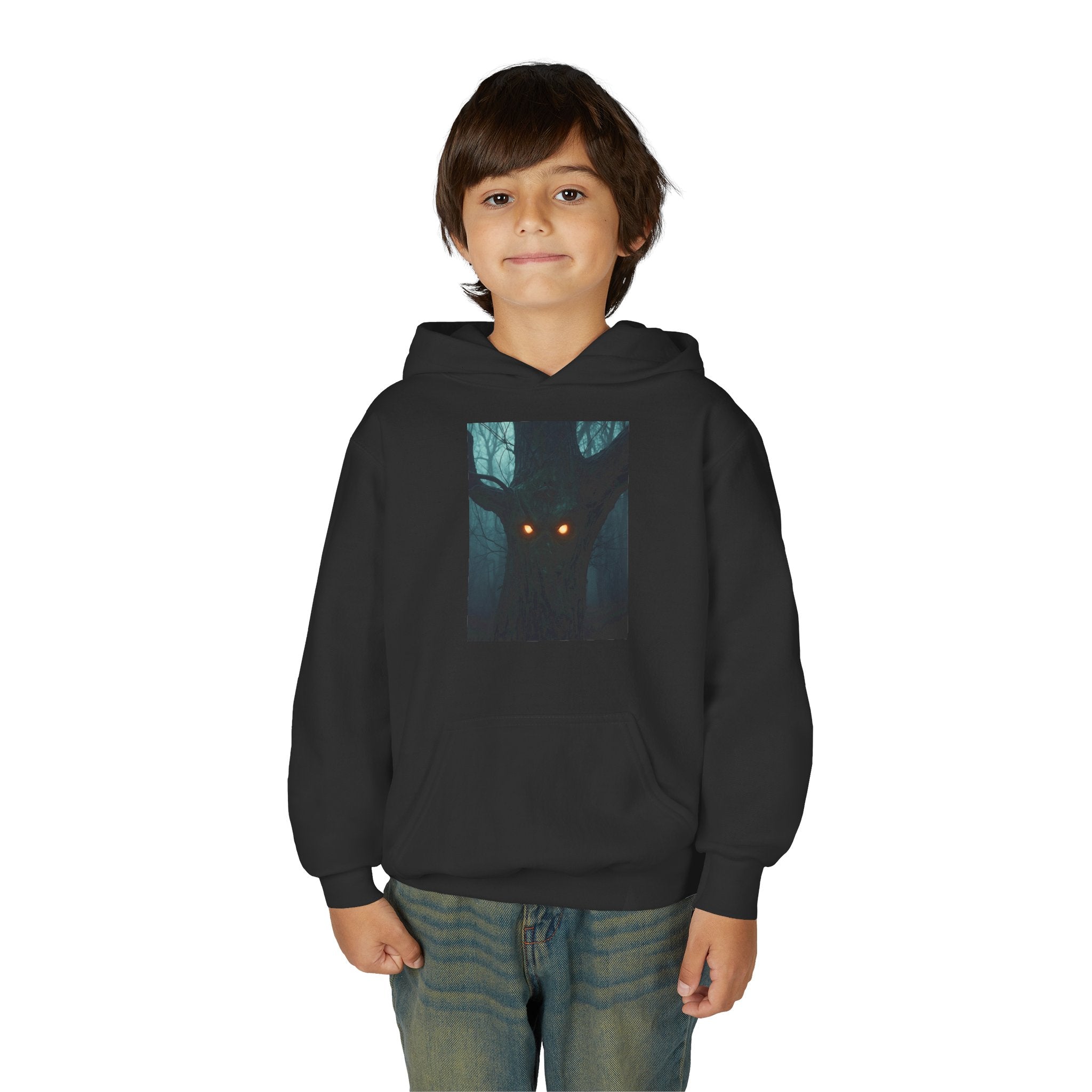 Spooky Forest Hoodie for Teens, Youth Sweatshirt for Halloween, Cozy Fall Layer, Gift for Nature Lovers, Scary Movie Night
