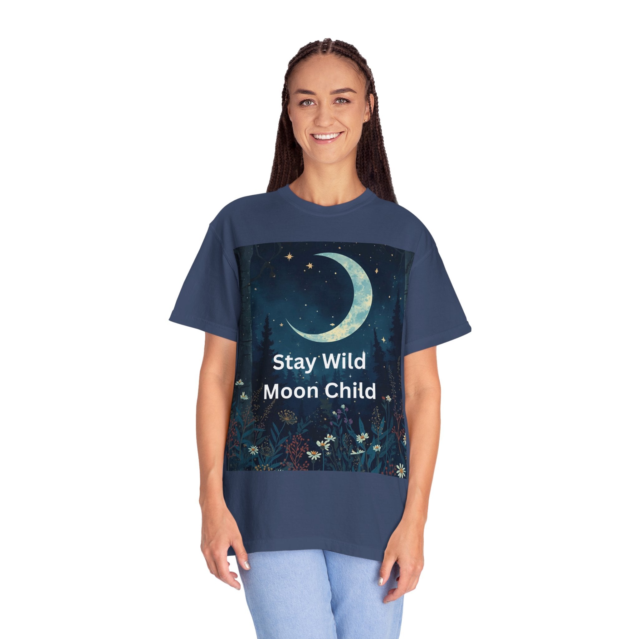 Stay Wild Moon Child Garment-Dyed T-Shirt | Unisex Graphic Tee for Nature Lovers, Boho Style, Gift for Friends, Eco-Friendly Fashion