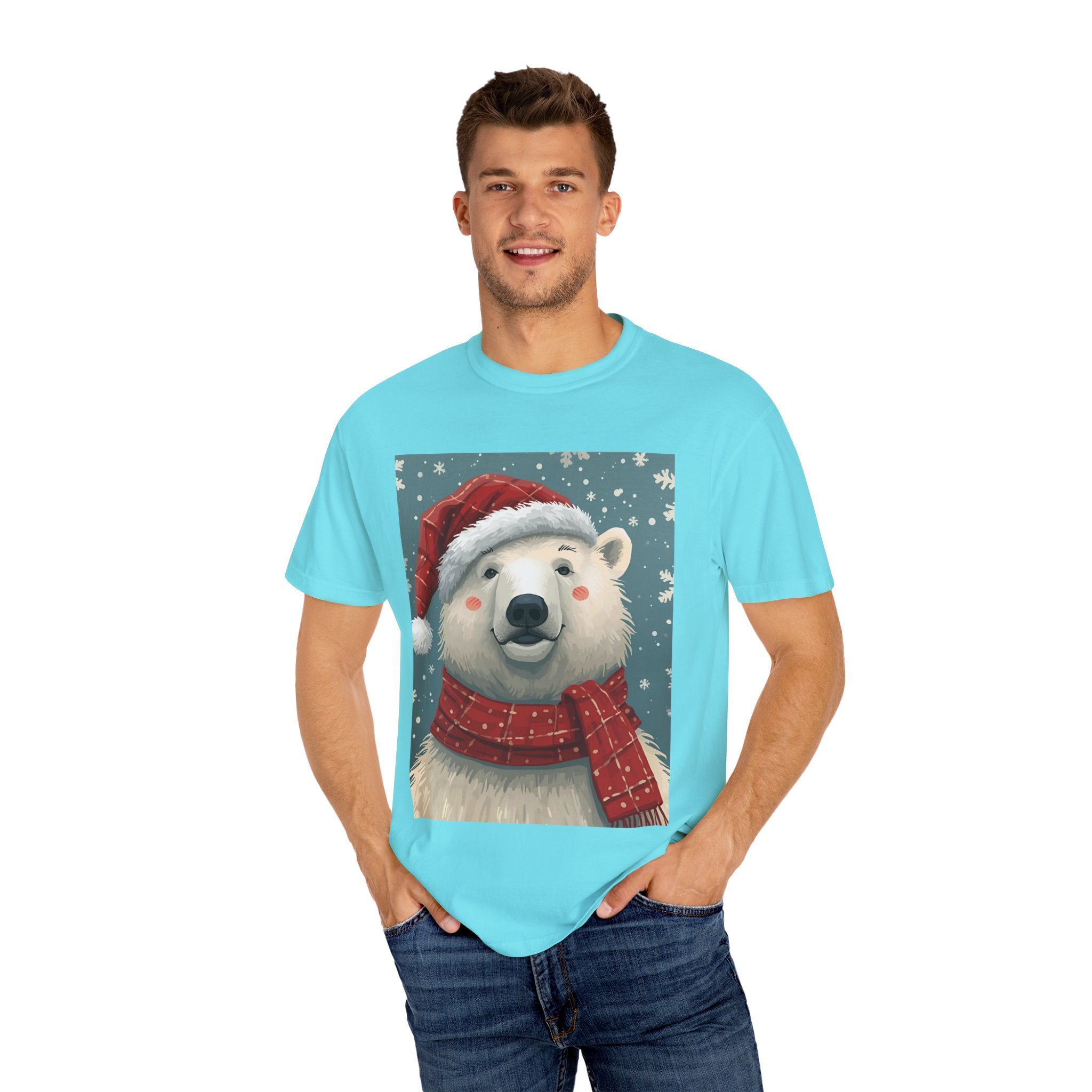 Festive Polar Bear T-Shirt, Christmas Tee, Winter Apparel, Holiday Shirt, Gift Idea, Unisex Graphic Tee
