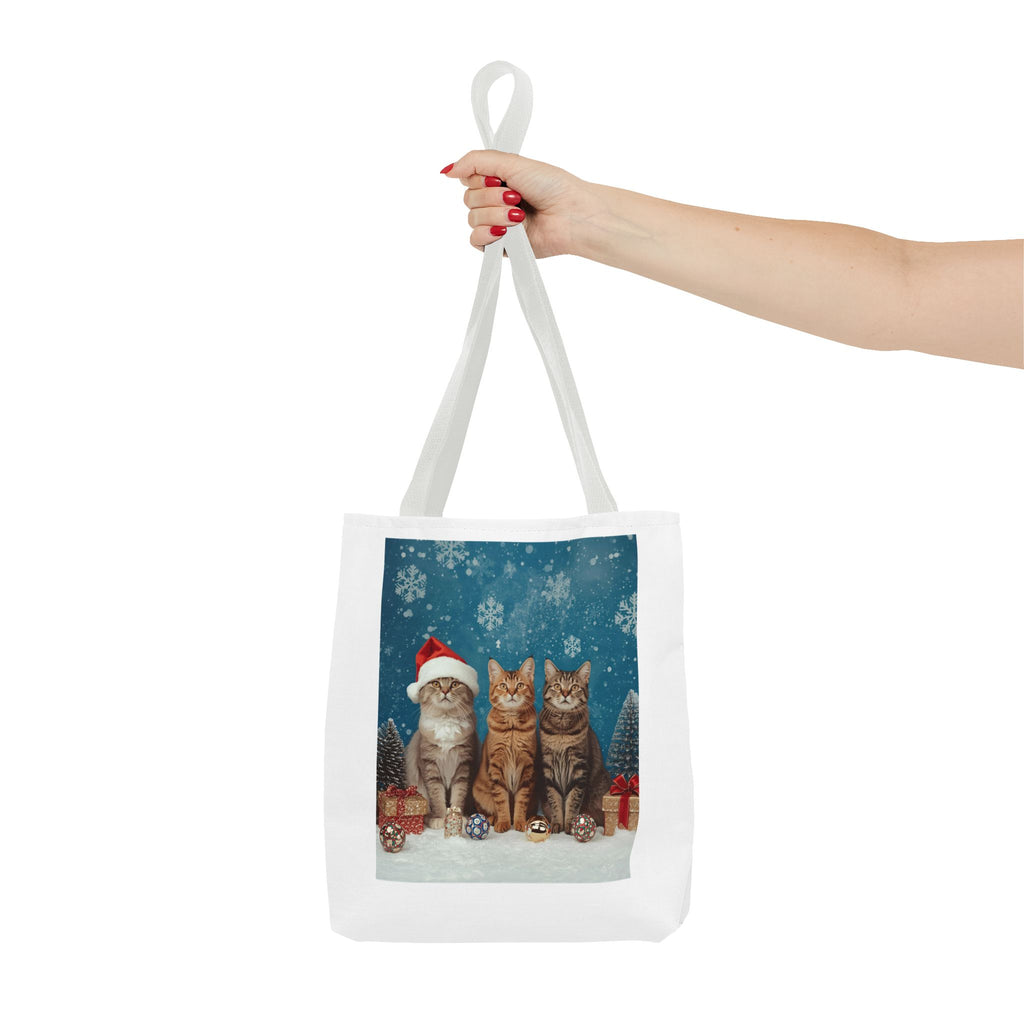 Festive Cat Tote Bag with Holiday Design, Christmas Gift, Cat Lover Bag, Eco-Friendly Shopping Bag, Cute Pet Accessory
