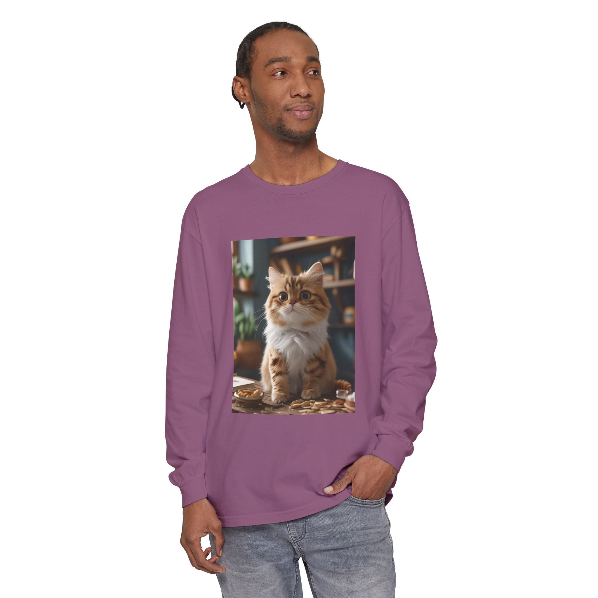 Cute Cat Unisex Garment-dyed Long Sleeve T-Shirt