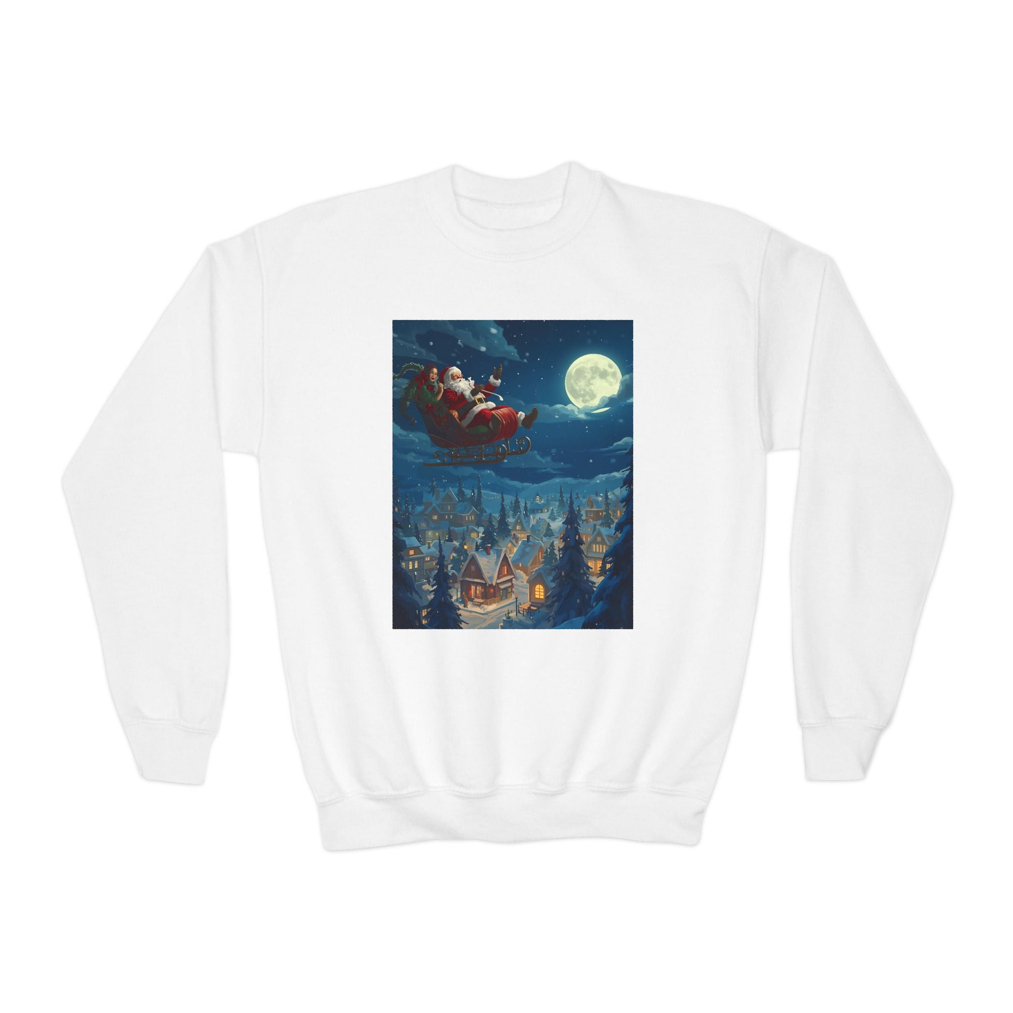 Christmas Santa Sleigh Youth Crewneck Sweatshirt