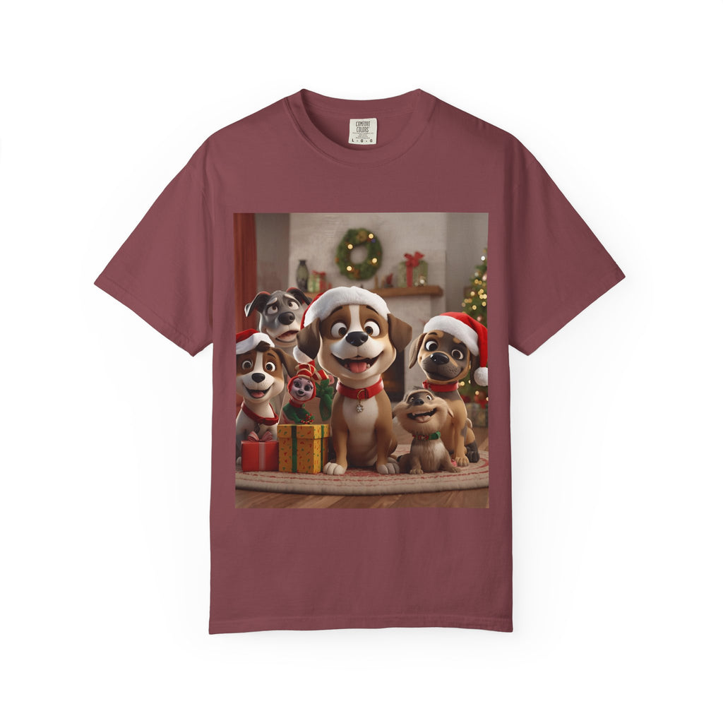 Cute Christmas Festive Dog Lovers T-Shirt | Unisex Garment-Dyed Tee for Dog Enthusiasts | Holiday Gift, Christmas Apparel, Pet Lover Shirt