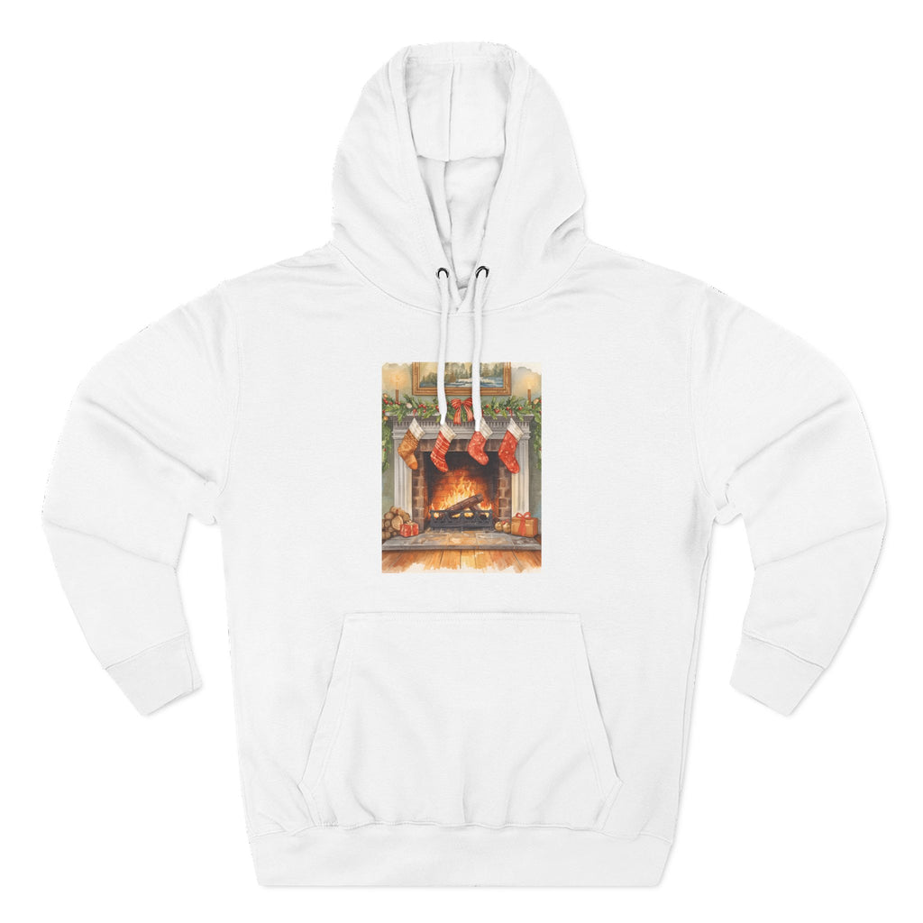 Christmas Stocking Fireplace Three-Panel Fleece Hoodie