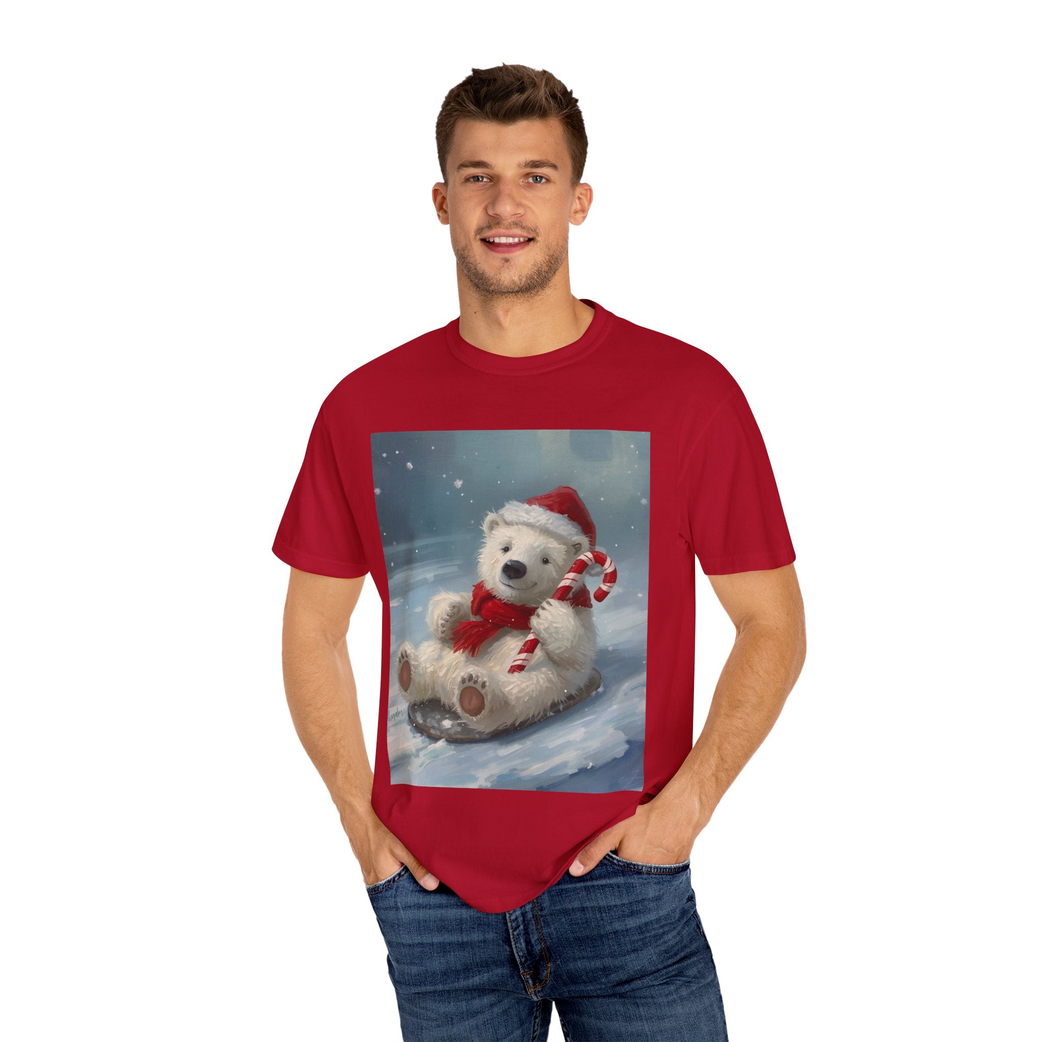 Cozy Christmas Bear T-Shirt, Winter Apparel, Holiday Gift, Family Matching Tee, Cute Polar Bear Design, Festive Outfit