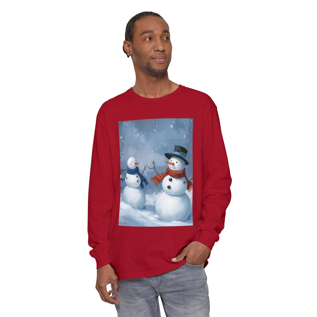 Christmas Snowman Family Unisex Garment-dyed Long Sleeve T-Shirt