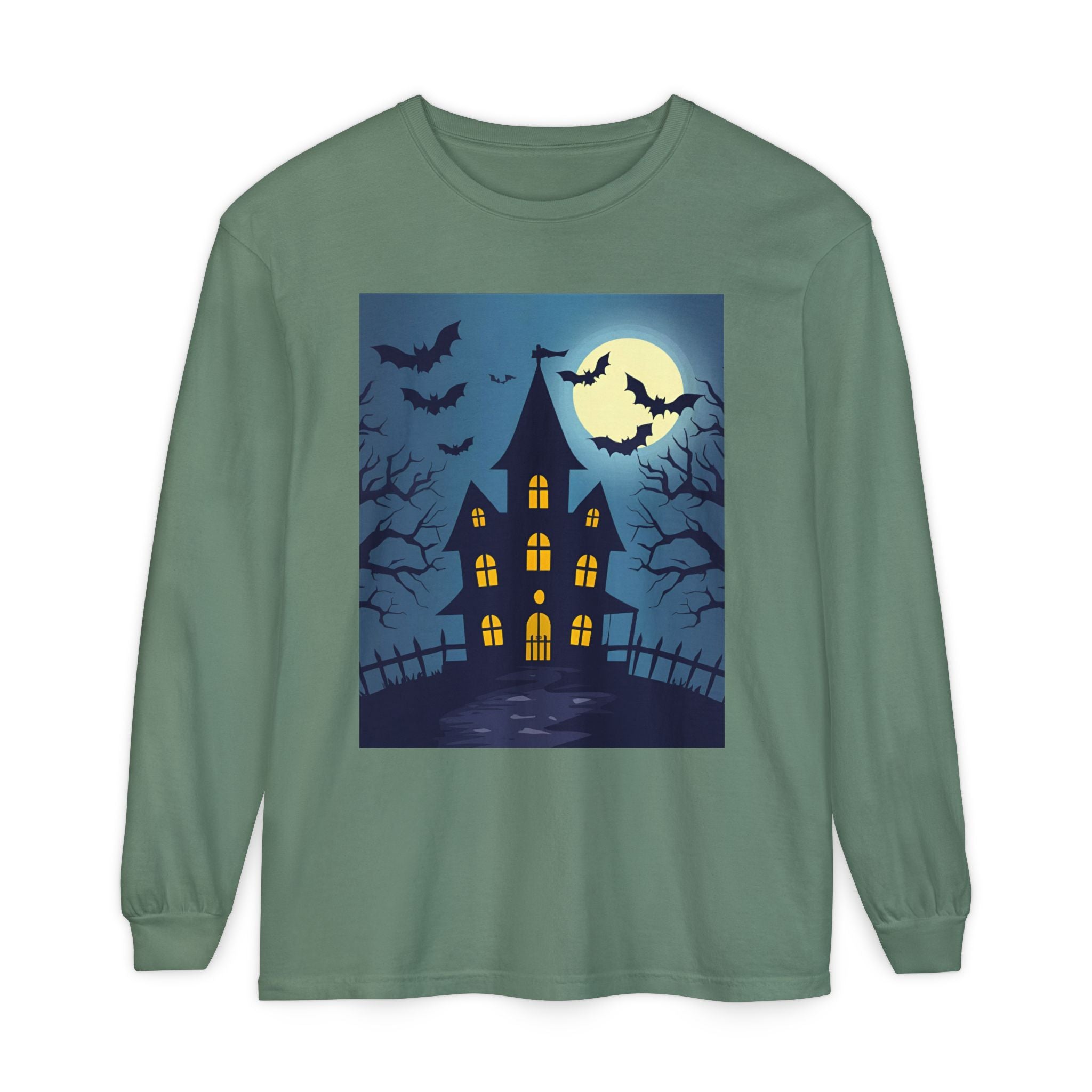 Haunted House Long Sleeve T-Shirt | Halloween Apparel, Fall Fashion, Spooky Shirt, Unisex Tee, Ghostly Vibes