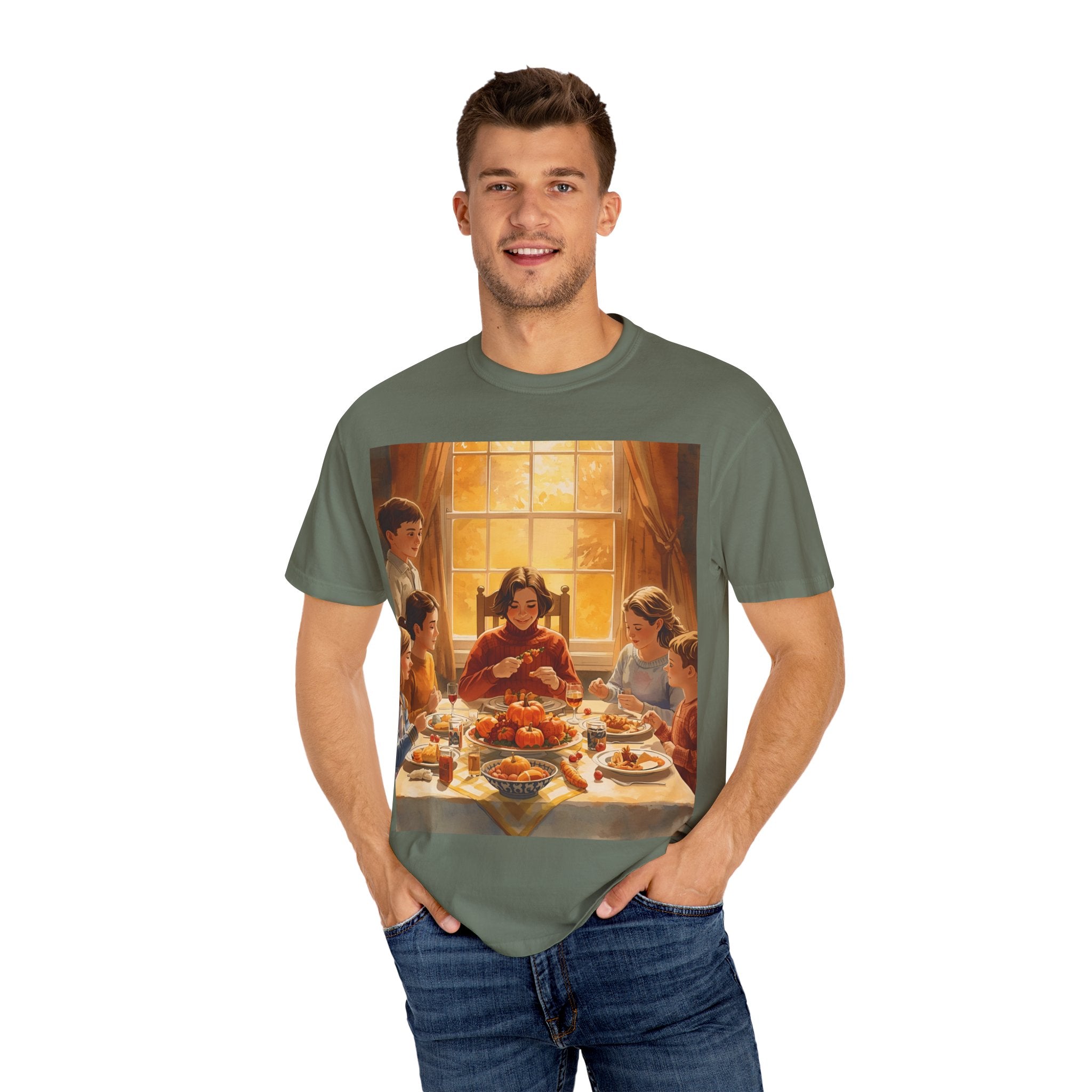 Thankful Family Dinner T-shirt, Unisex Tee, Fall Apparel, Cozy Top, Gift for Thanksgiving Lovers, Family Gathering Shirt