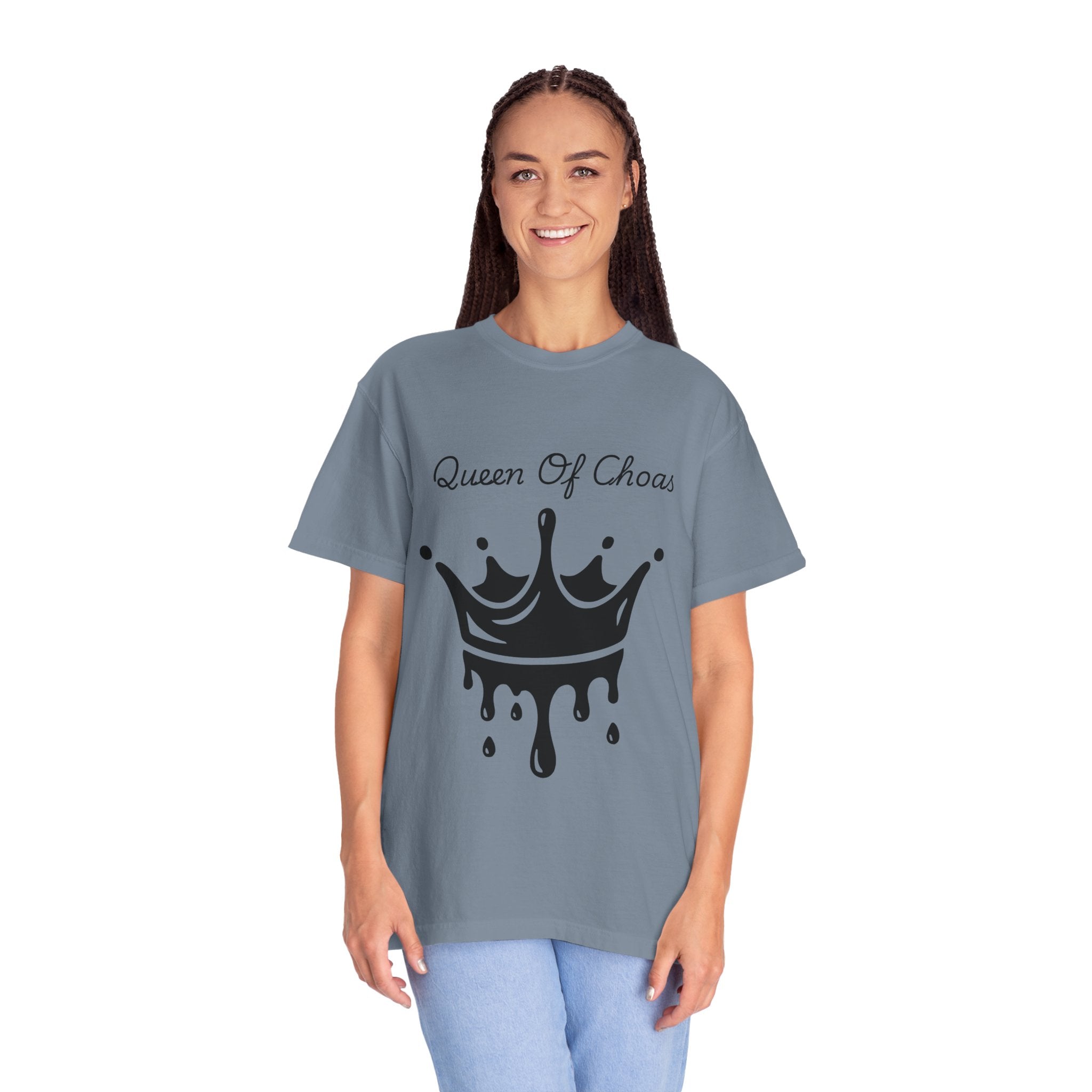 Queen of Chaos Unisex Garment-Dyed T-Shirt, Gift for Her, Casual Wear, Birthday Gift, Trendy Graphic Tee, Fun Statement Shirt