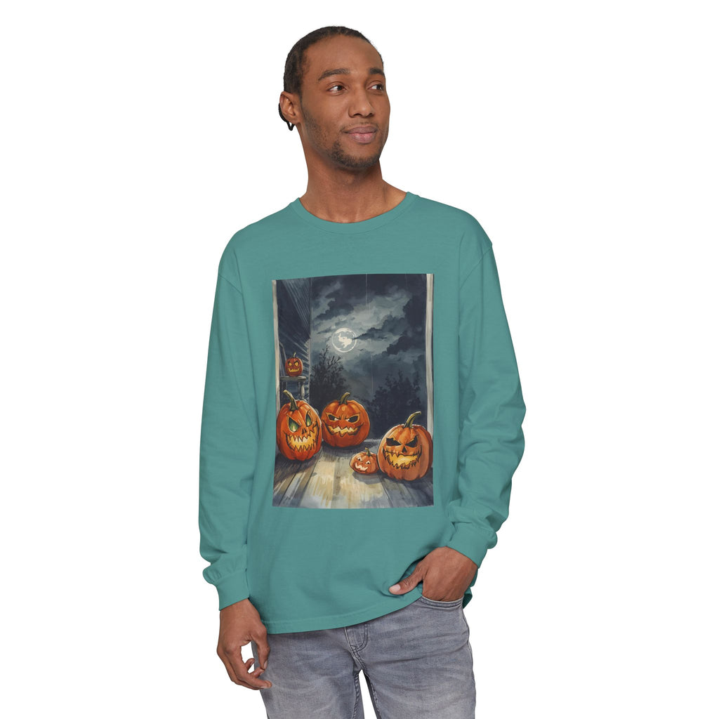 Halloween Pumpkin Scary Unisex Garment-dyed Long Sleeve T-Shirt