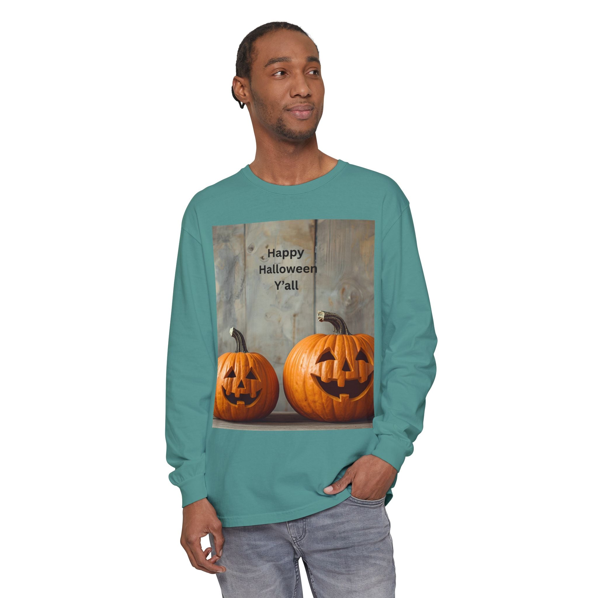Halloween Pumpkin Long Sleeve Tee, Happy Halloween Shirt, Fall Apparel, Unisex Halloween T-Shirt, Seasonal Clothing
