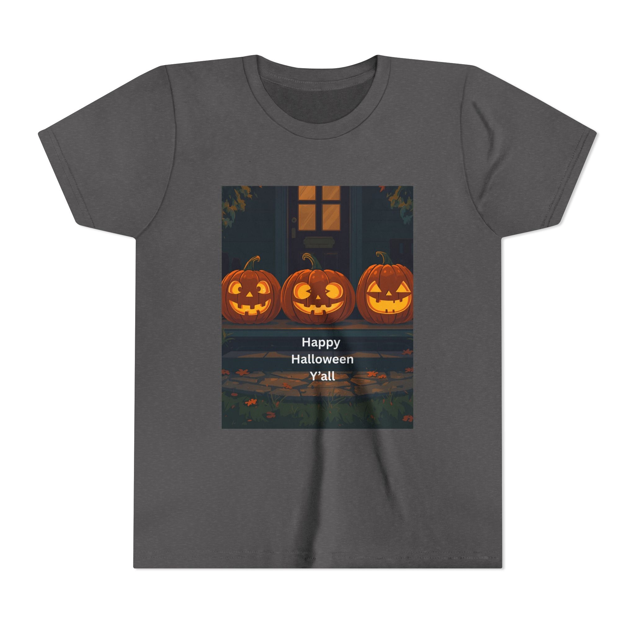 Halloween Pumpkin Youth Tee, Jack-o'-lantern Shirt, Trick or Treat Apparel, Spooky Kids T-Shirt, Halloween Costume Top