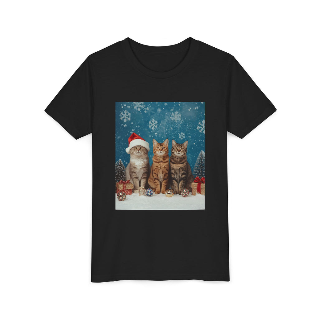 Cute Cat Festive Christmas Youth Short Sleeve Tee