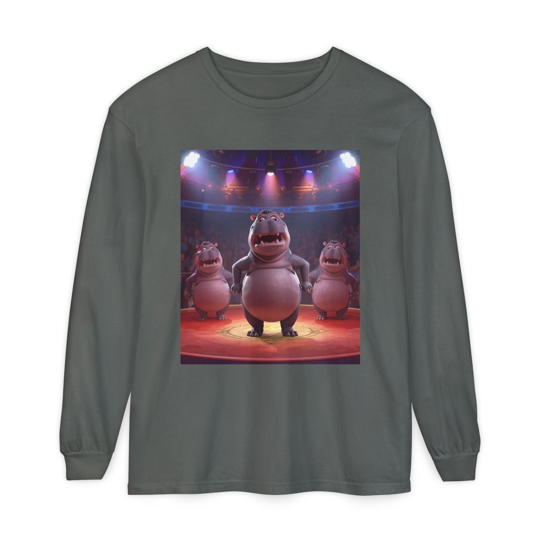 Hippo Funny Unisex Garment-dyed Long Sleeve T-Shirt
