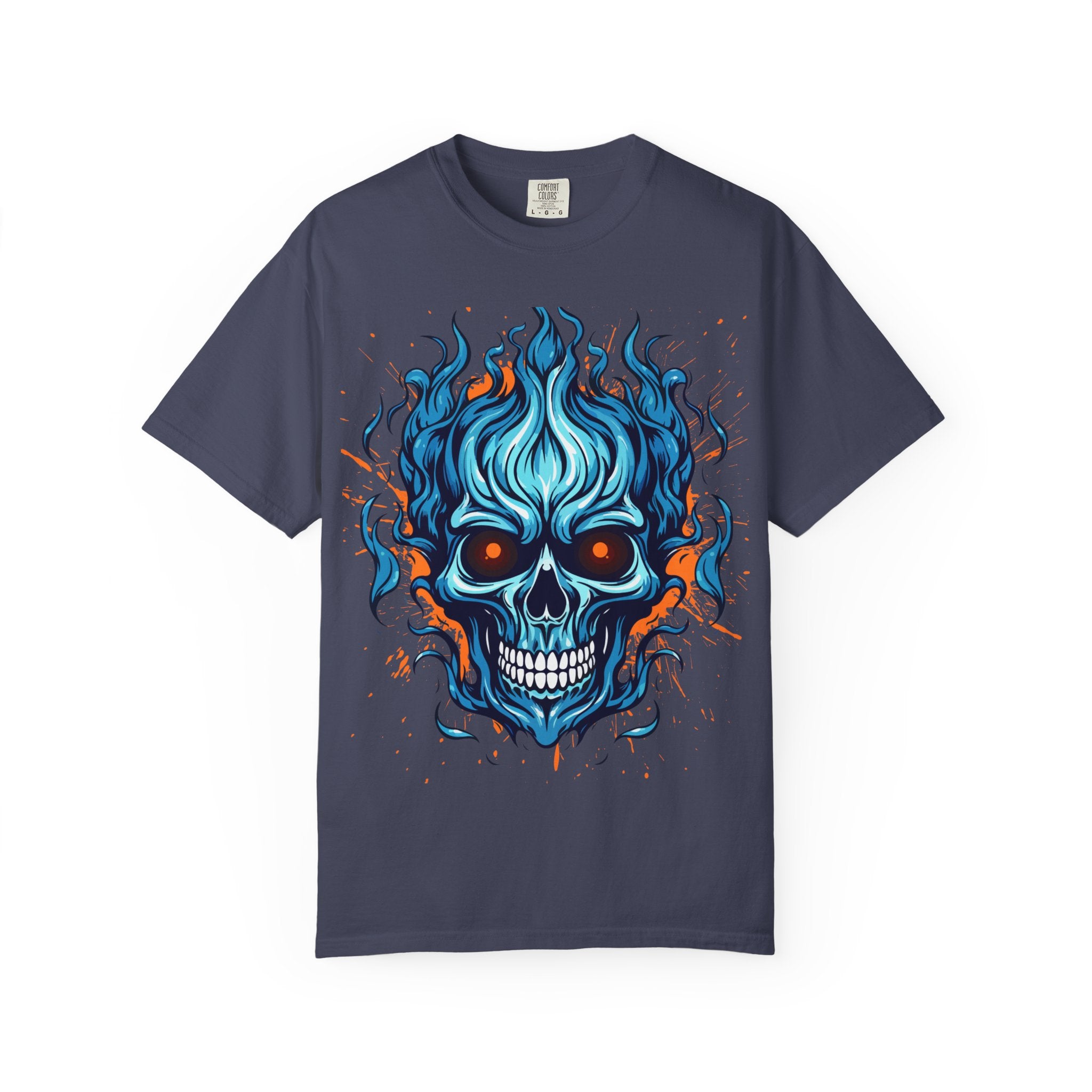 Flaming Skull T-Shirt, Unisex Graphic Tee, Edgy Casual Wear, Halloween Apparel, Gift for Rock Music Fans