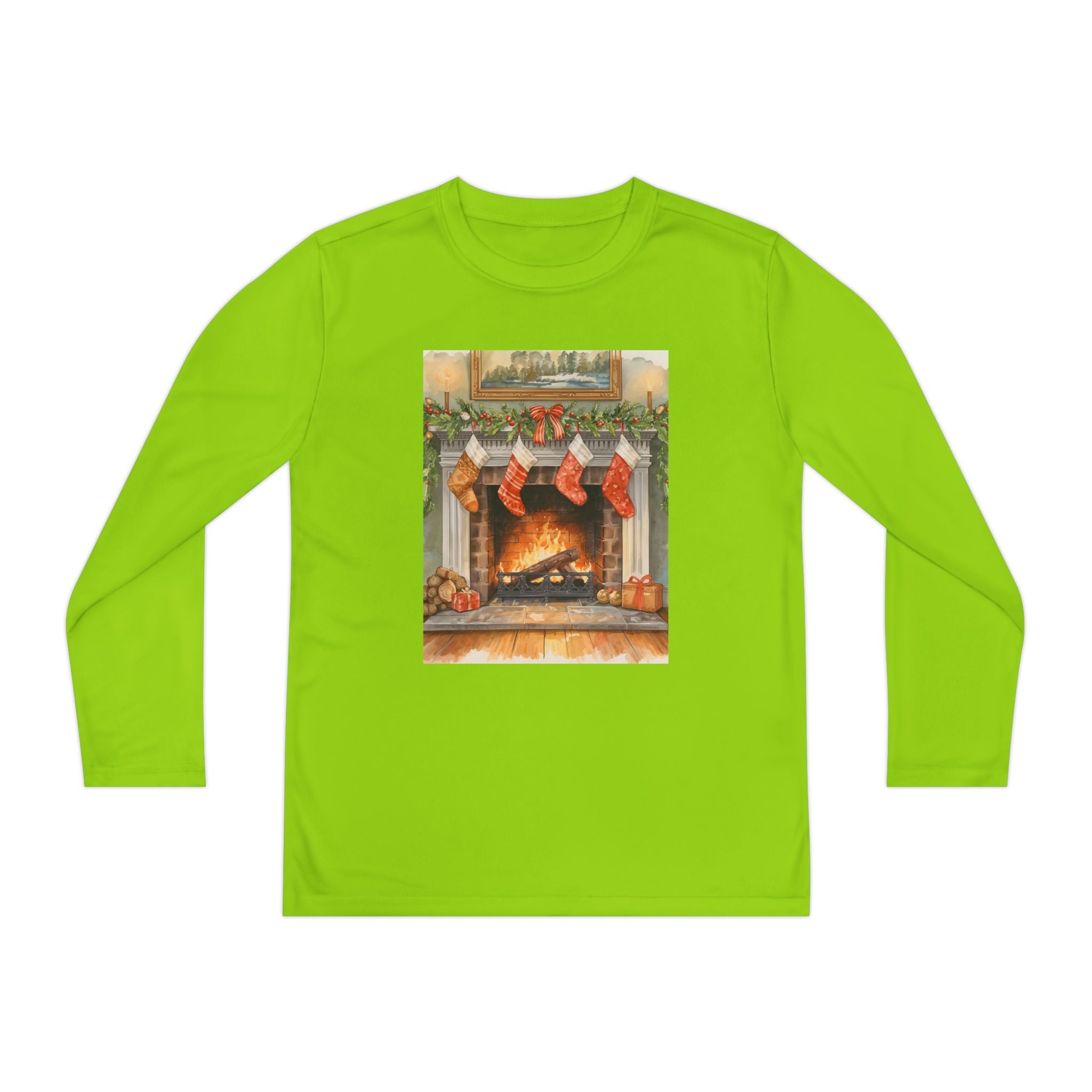 Christmas Stocking Fireplace Youth Long Sleeve Competitor Tee
