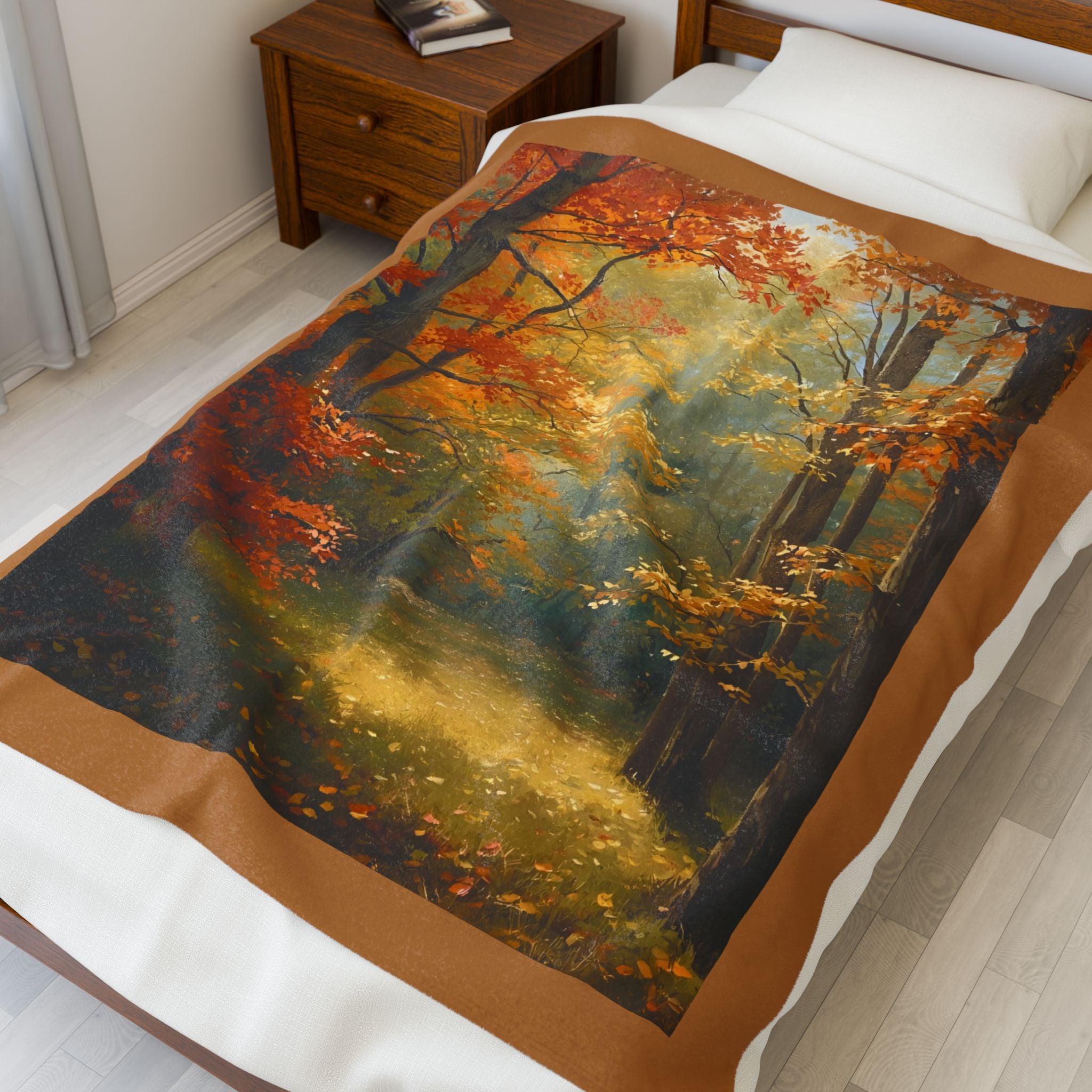 Cozy Autumn Leaves Velveteen Plush Blanket