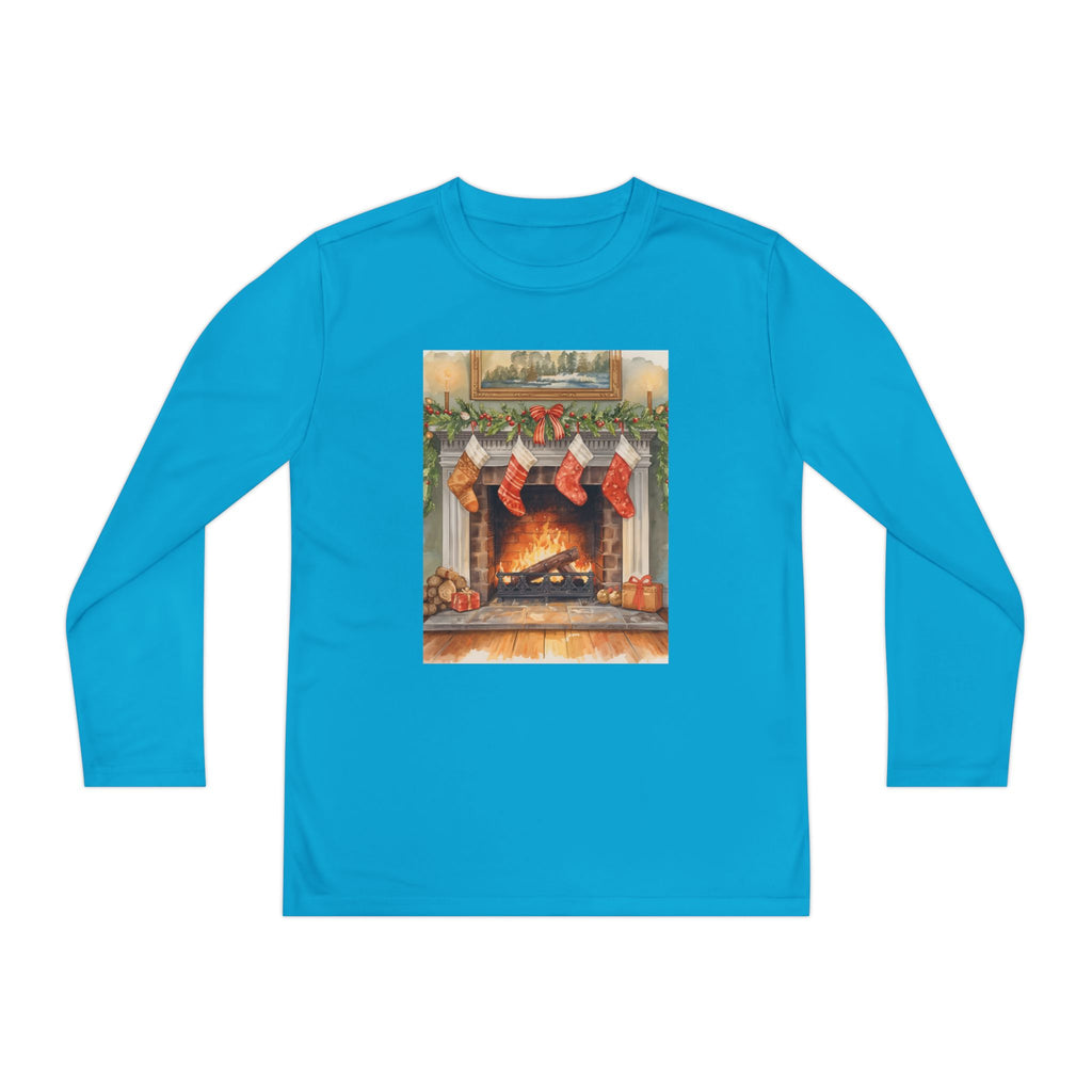 Christmas Stocking Fireplace Youth Long Sleeve Competitor Tee