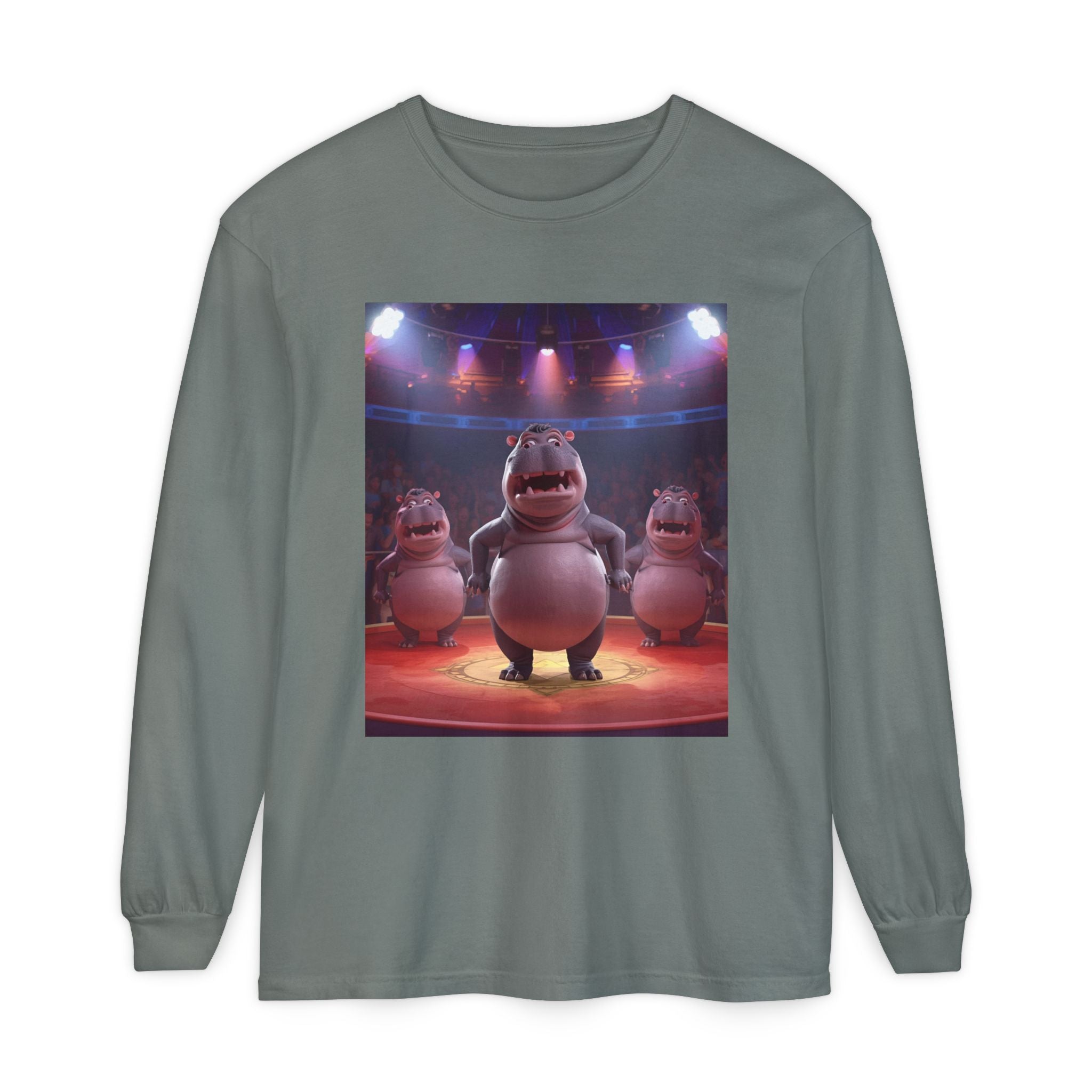 Hippo Funny Unisex Garment-dyed Long Sleeve T-Shirt