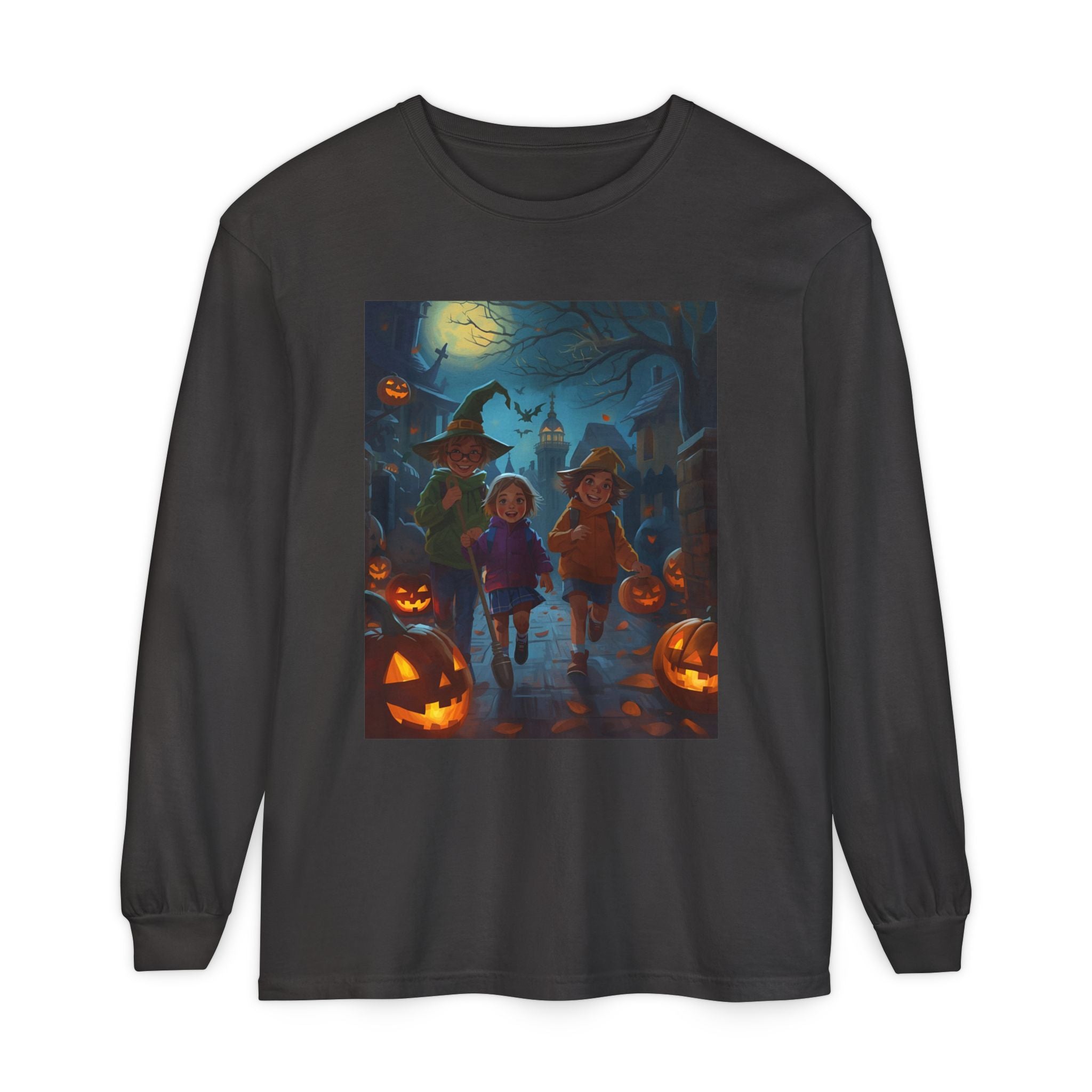 Halloween Themed Unisex Long Sleeve T-Shirt, Spooky Autumn Apparel, Trick-or-Treat Shirt, Fall Fashion, Casual Halloween Outfits