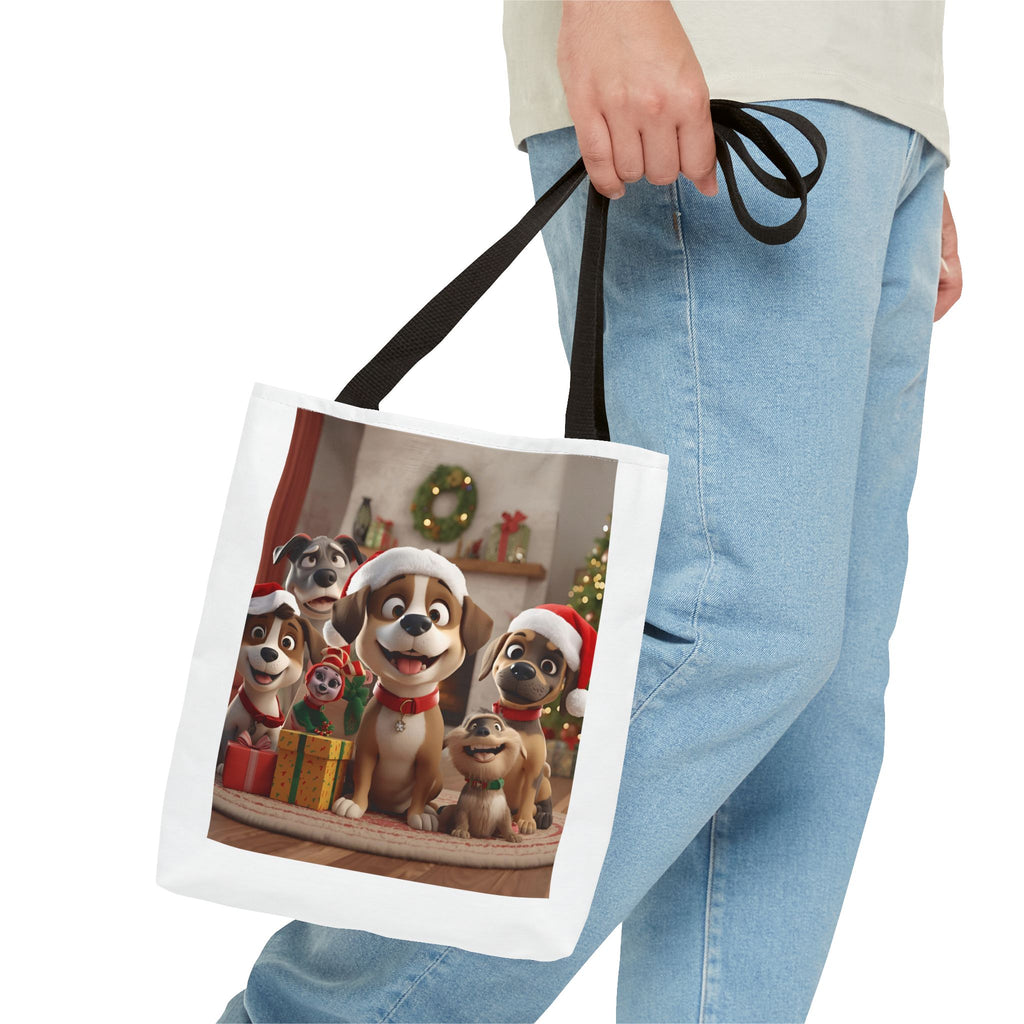 Cute Christmas Festive Dog Lovers Tote Bag, Cute Christmas Gift for Animal Lovers, Holiday Shopping, Pet Owner Accessory, Reusable Bag