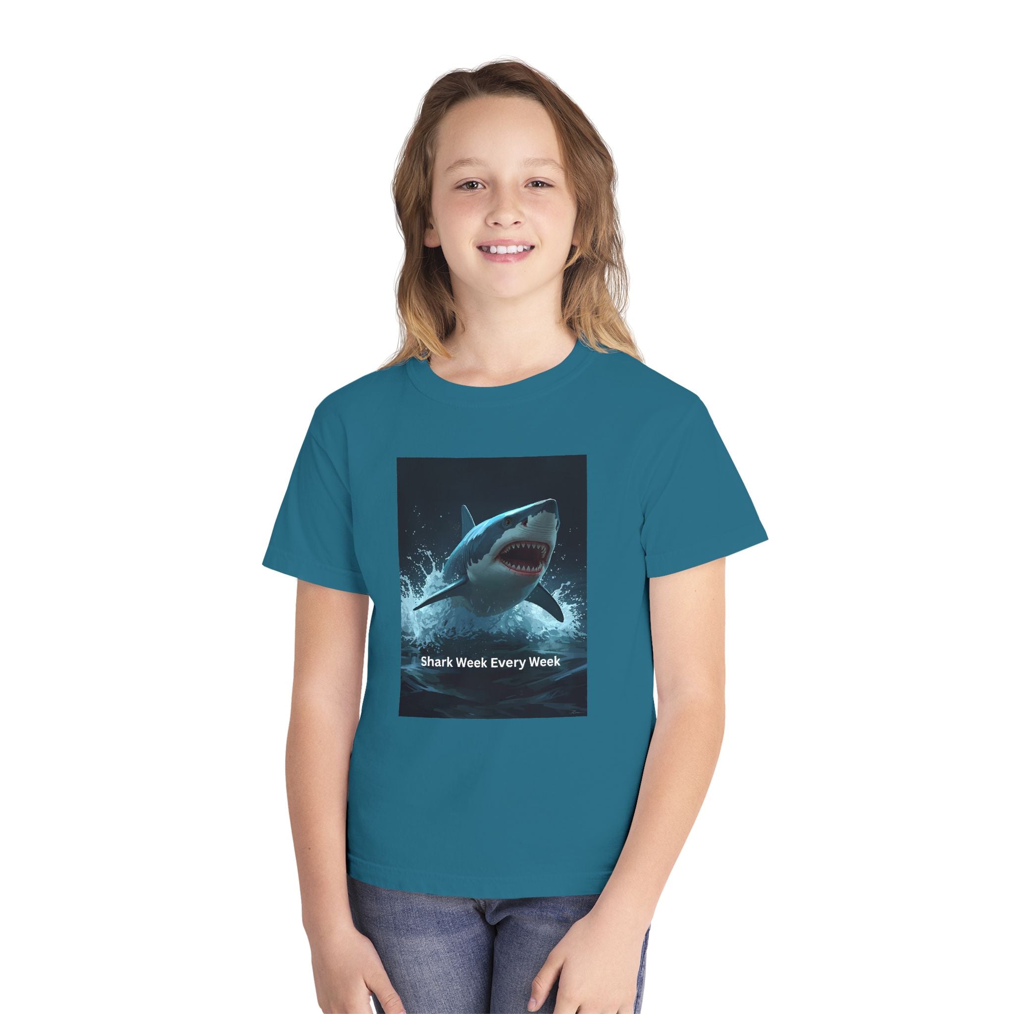 Shark Week Youth Tee, Fun Shark Graphic Shirt, Kids Summer Apparel, Ocean Lover Gift, Beach Party Clothing