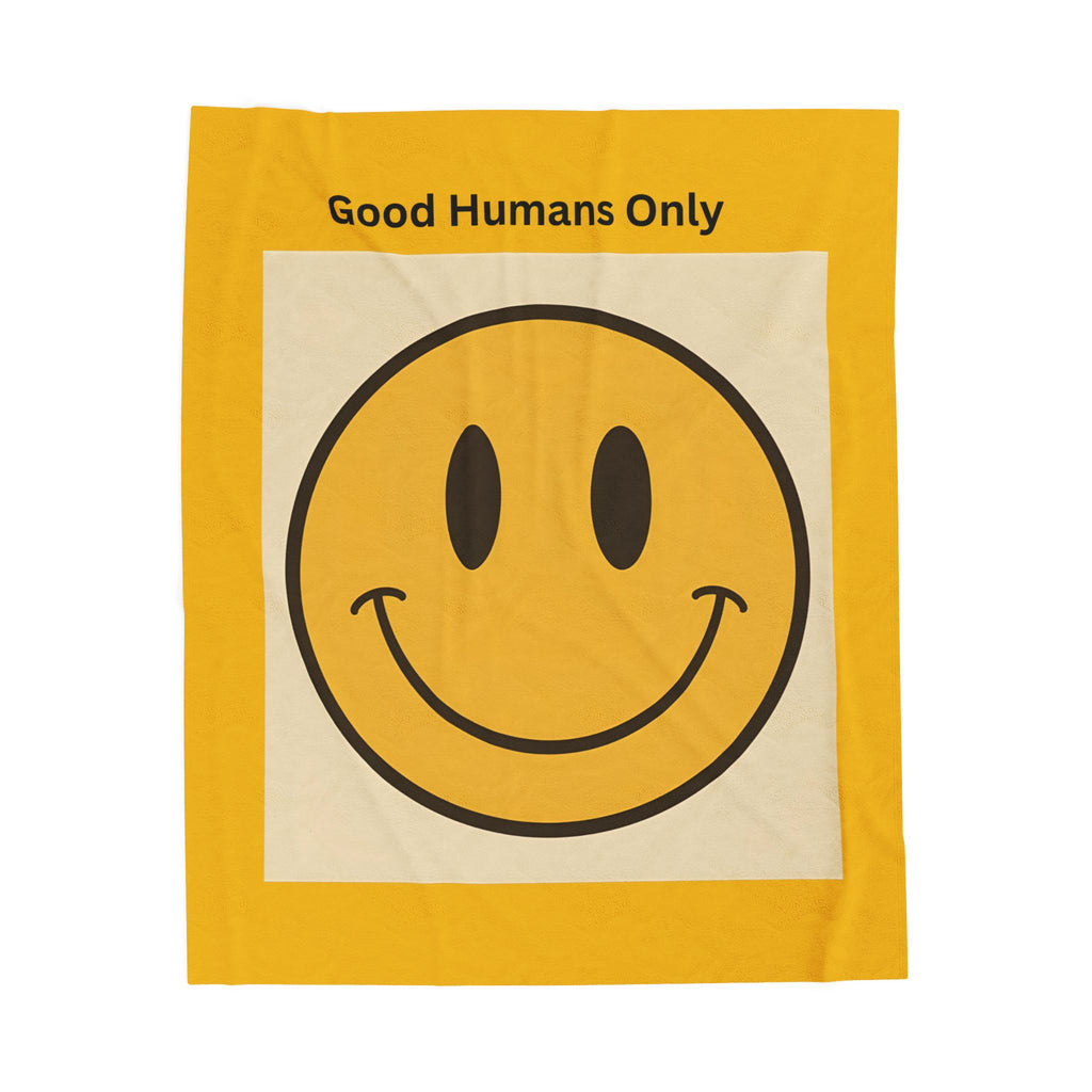 Good Humans Only Smiley Face Velveteen Plush Blanket