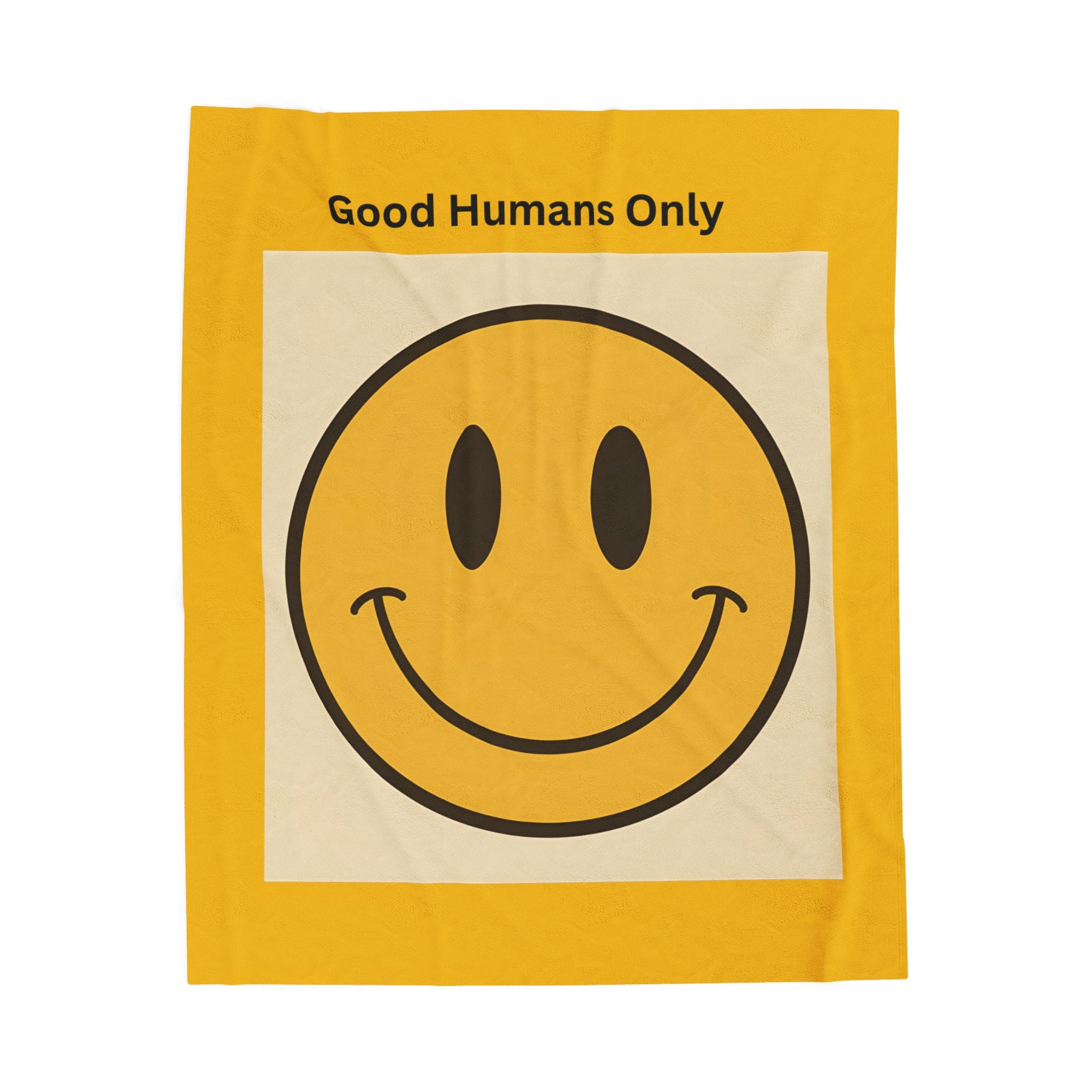 Good Humans Only Smiley Face Velveteen Plush Blanket