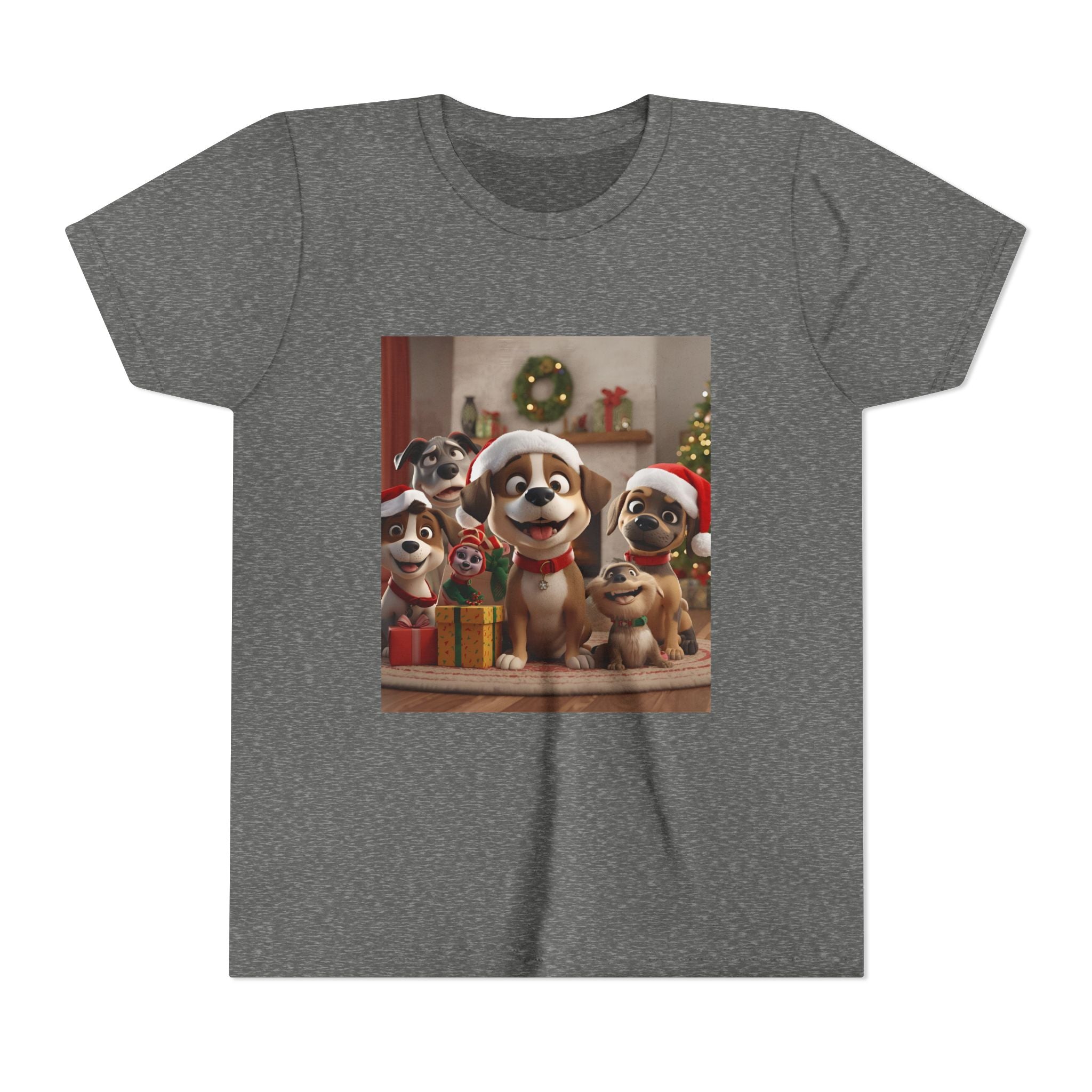 Cute Festive Christmas Dog Youth Short Sleeve Tee