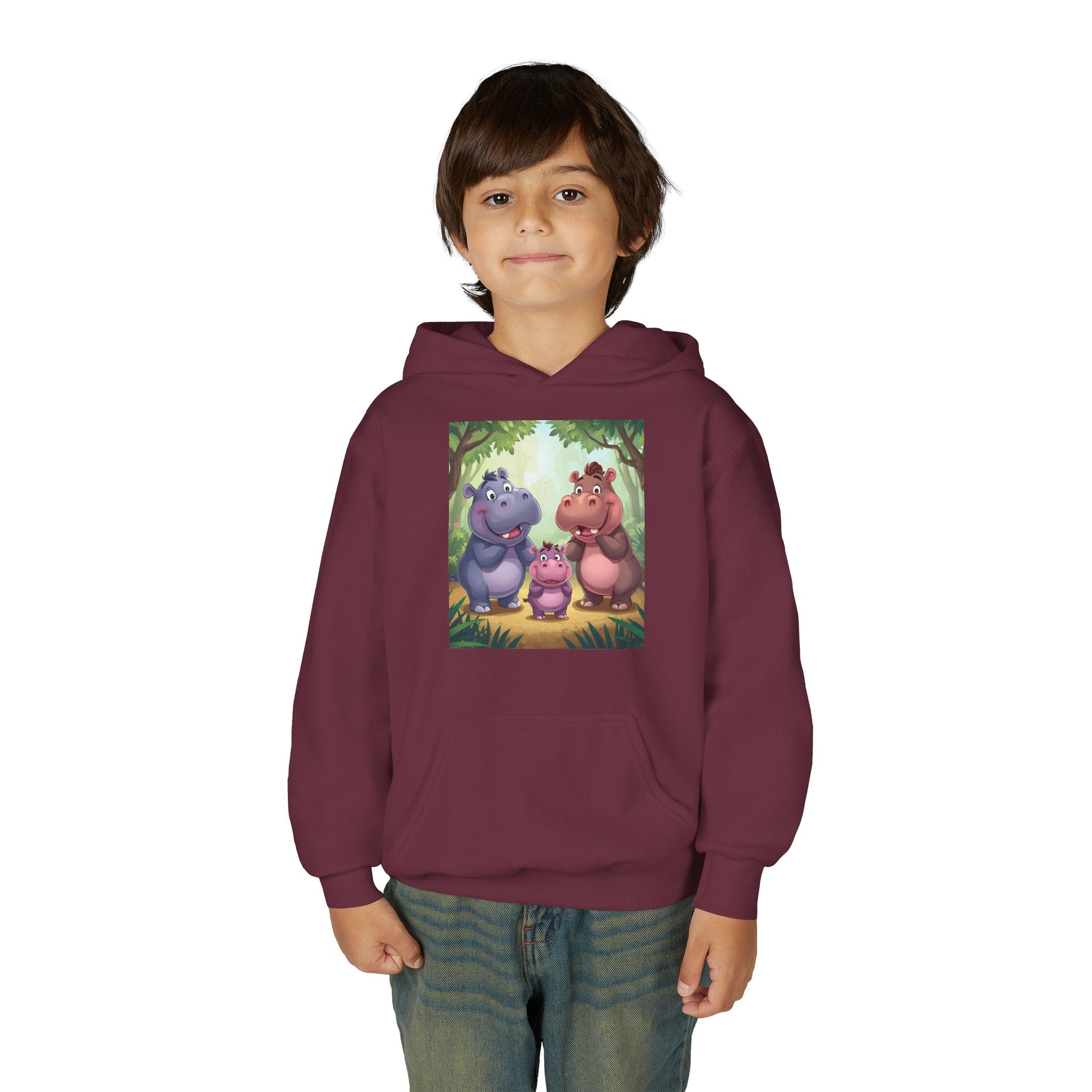 Hippo Cute Youth Heavy Blend Hooded Sweatshirt