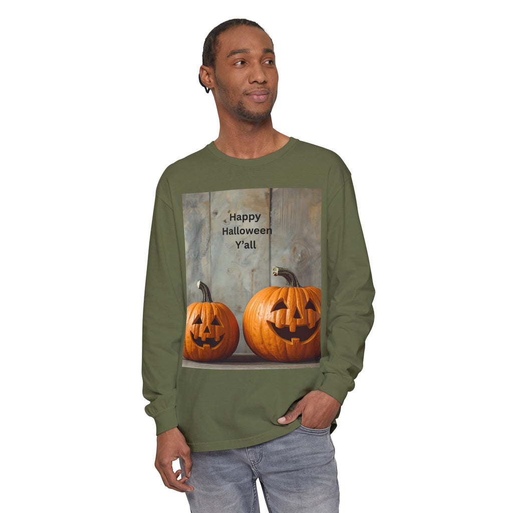 Halloween Pumpkin Long Sleeve Tee, Happy Halloween Shirt, Fall Apparel, Unisex Halloween T-Shirt, Seasonal Clothing