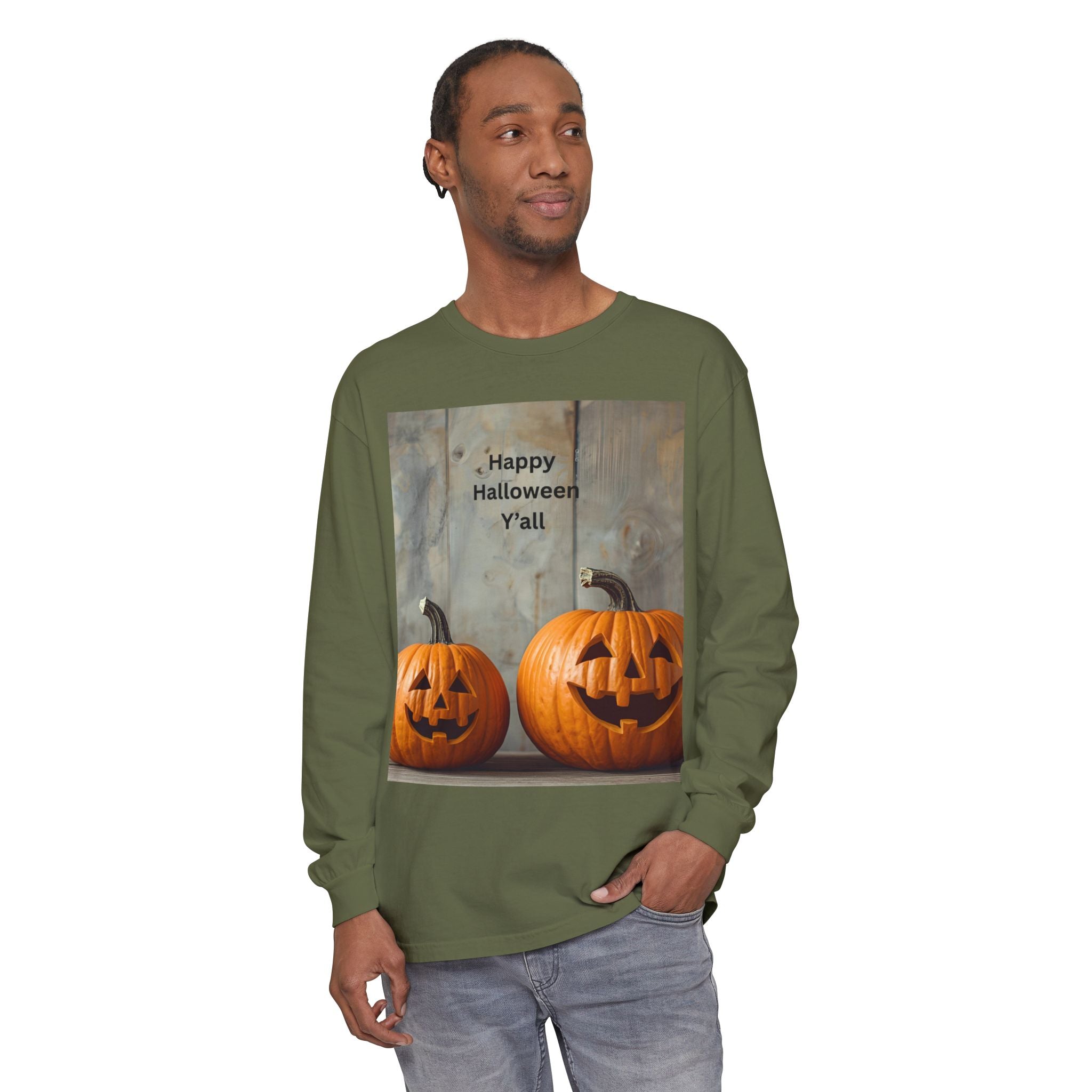 Halloween Pumpkin Long Sleeve Tee, Happy Halloween Shirt, Fall Apparel, Unisex Halloween T-Shirt, Seasonal Clothing