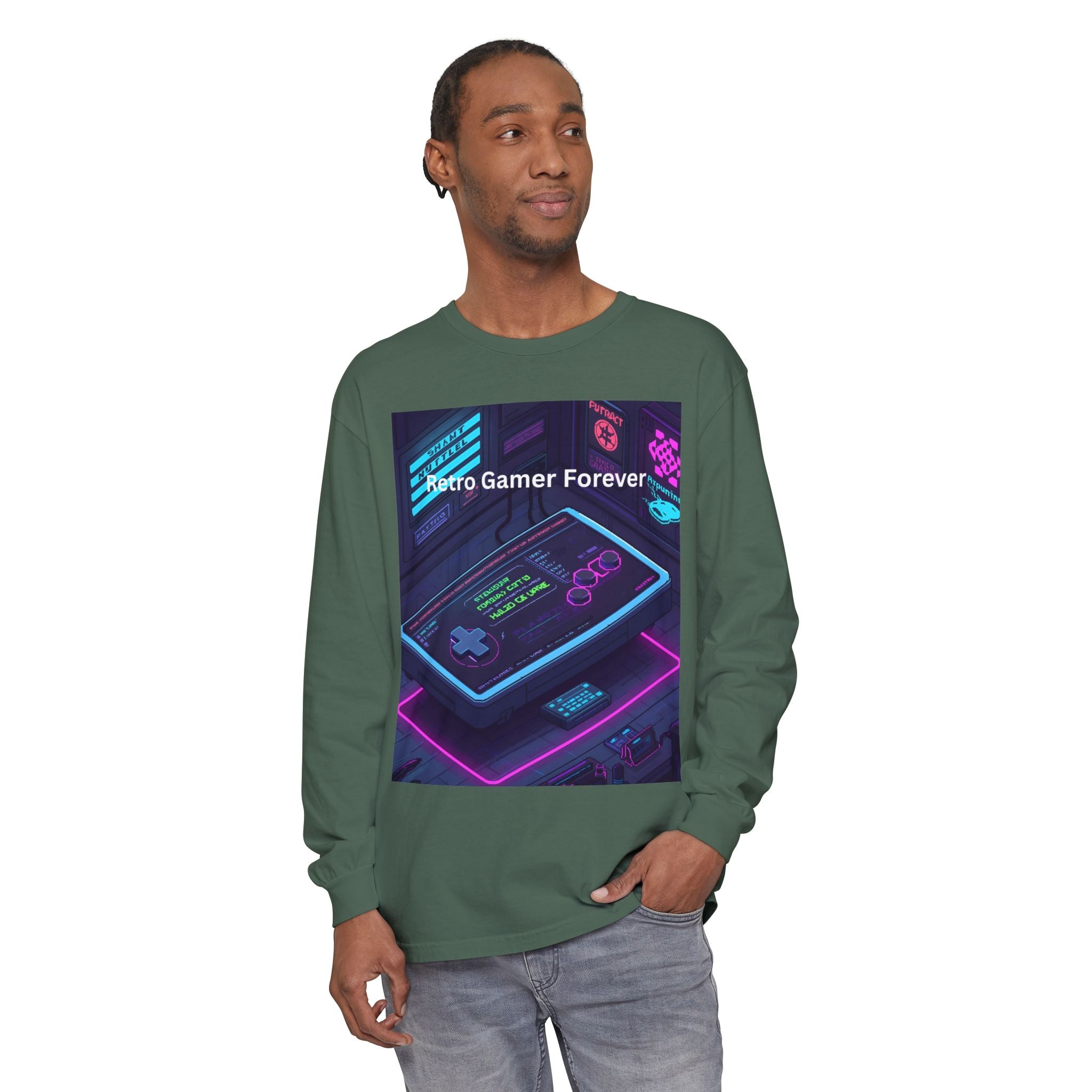 Retro Game Controller Unisex Garment-dyed Long Sleeve T-Shirt