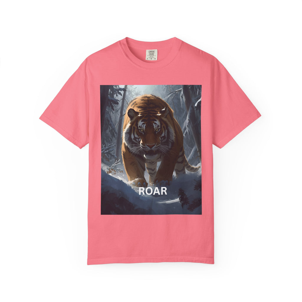 Fierce Tiger Roar Snow Graphic Tee, Eco-Friendly T-Shirt for Animal Lovers, Adventure Apparel, Gift for Wildlife Enthusiasts, Casual Wear