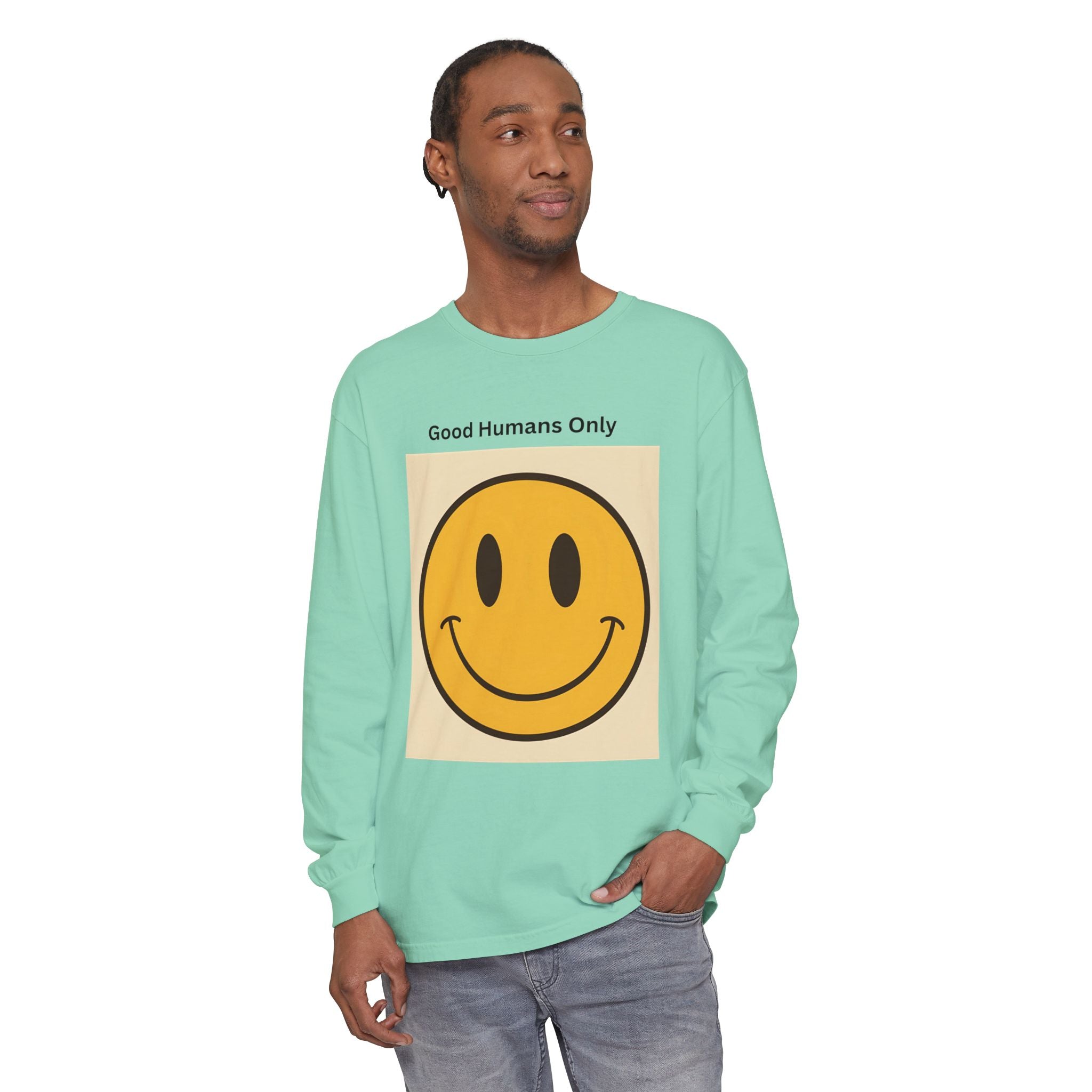 Smiley Face Unisex Garment-dyed Long Sleeve T-Shirt