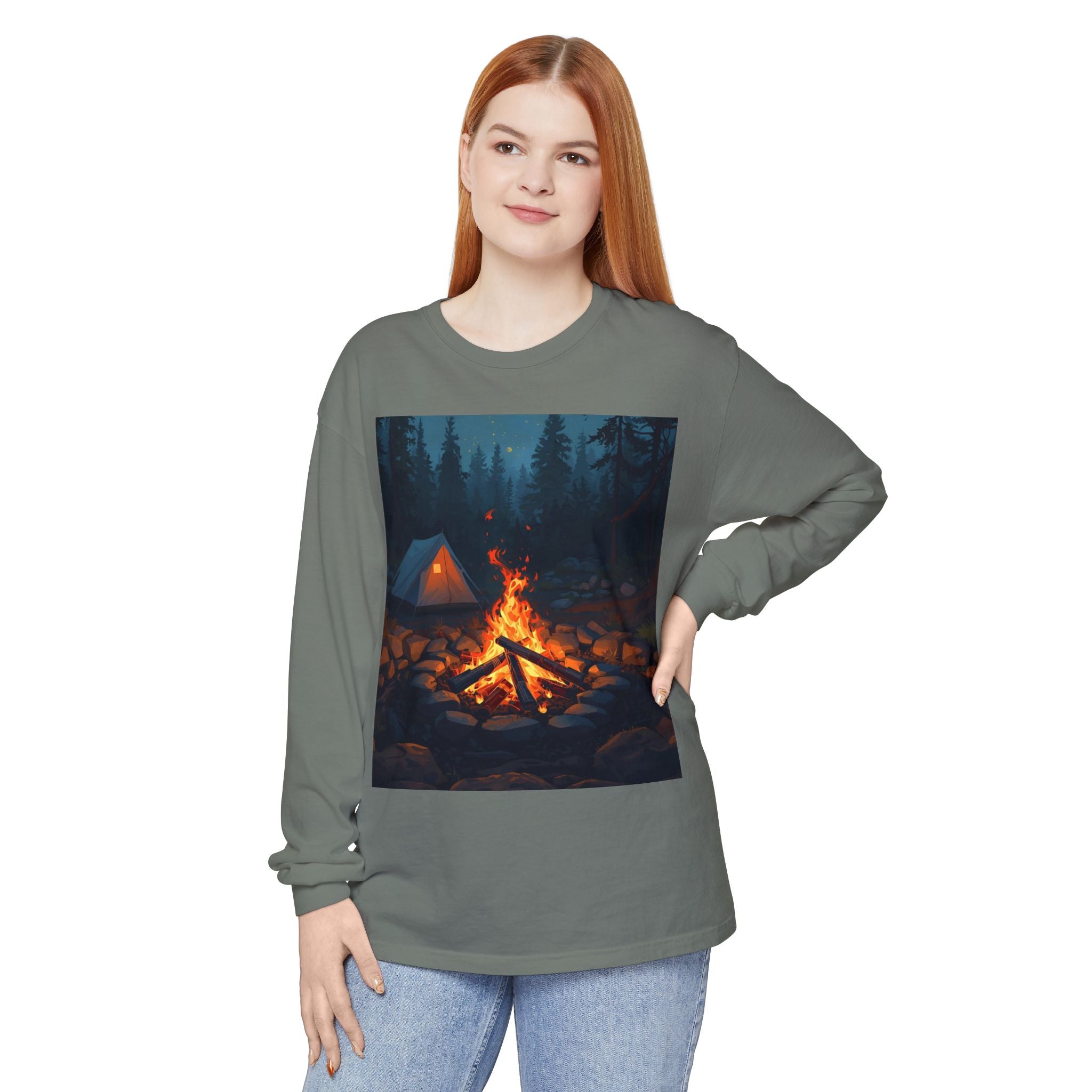 Camping Vibes Long Sleeve T-Shirt | Outdoor Adventure Shirt, Cozy Gift for Campers, Bonfire, Nature Lovers, Unisex Tee