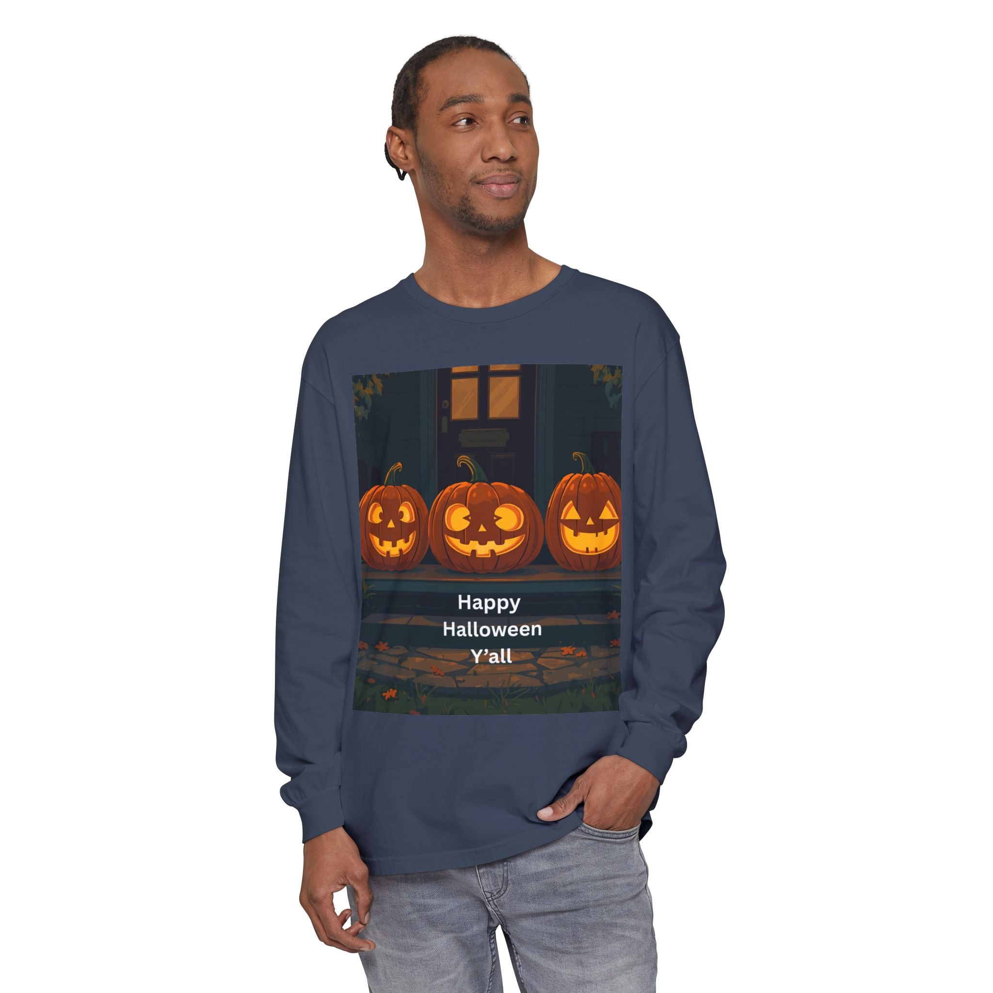 Halloween Pumpkin Long Sleeve T-Shirt, Fall Apparel, Comfortable Shirt, Unisex Halloween Tee, Seasonal Gift, Spooky Vibes