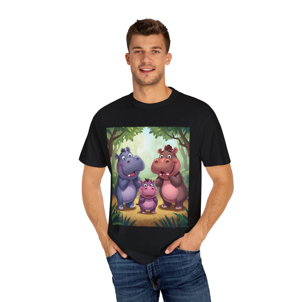 Cute Hippo Family T-Shirt, Unisex Garment-Dyed Tee, Animal Lovers Gift, Kids & Adults, Birthday, Family Reunion, Casual Wear
