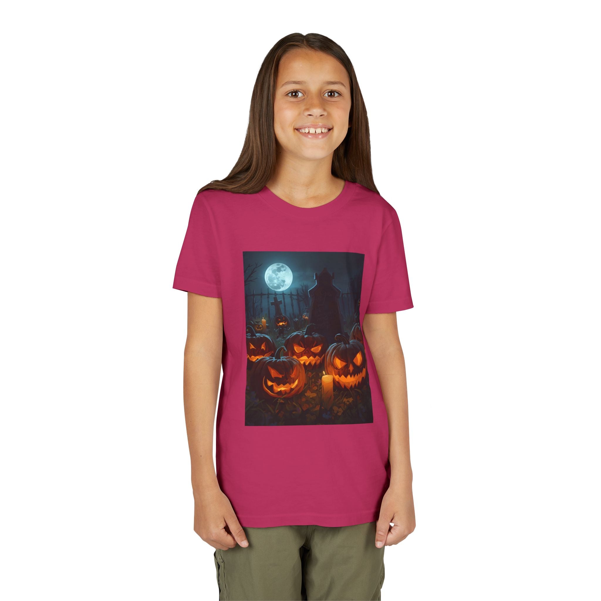 Scary Halloween Pumpkin Youth Short Sleeve Tee, Cute Halloween Shirt, Kids Costume Top, Spooky Tees, Trick or Treat Shirt