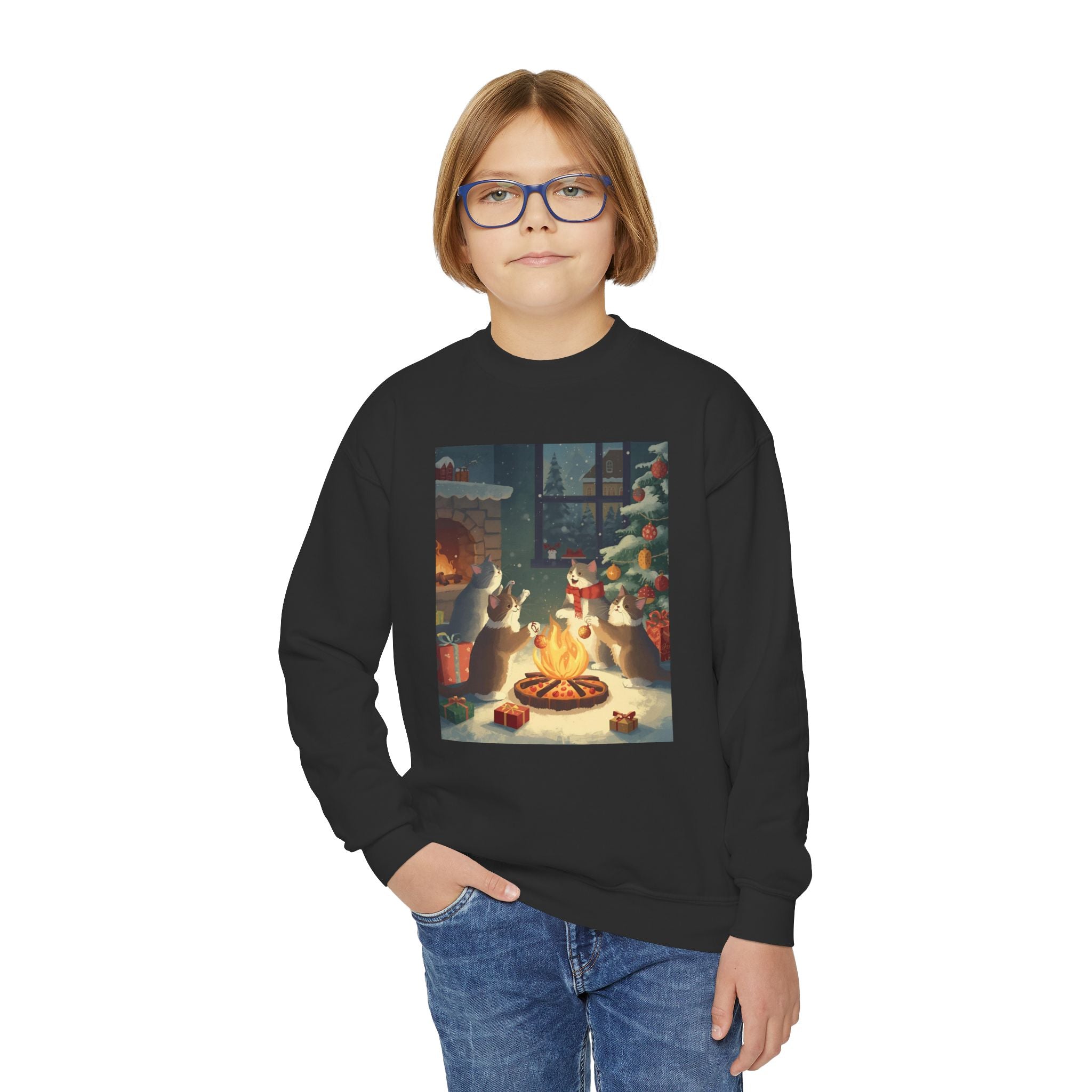 Cute Cats Christmas Youth Crewneck Sweatshirt