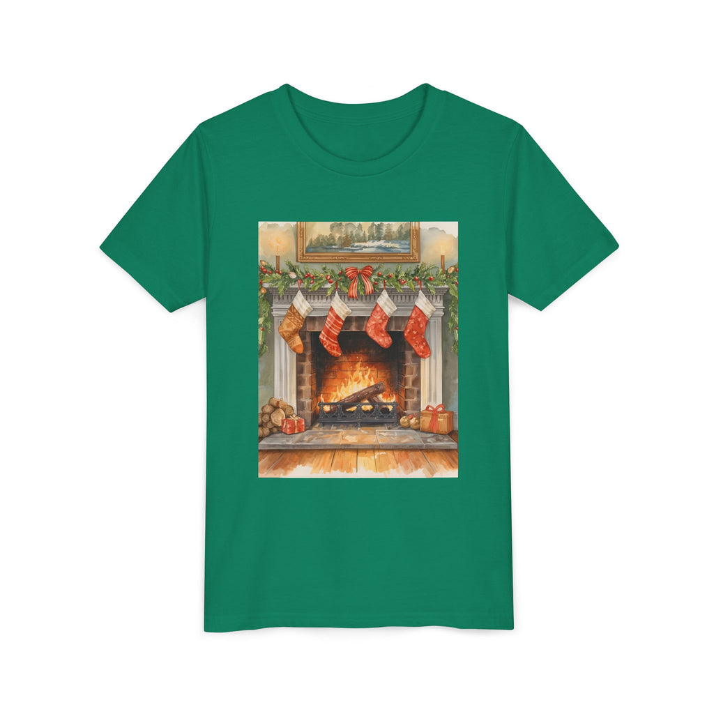 Christmas Stocking Fireplace Youth Short Sleeve Tee