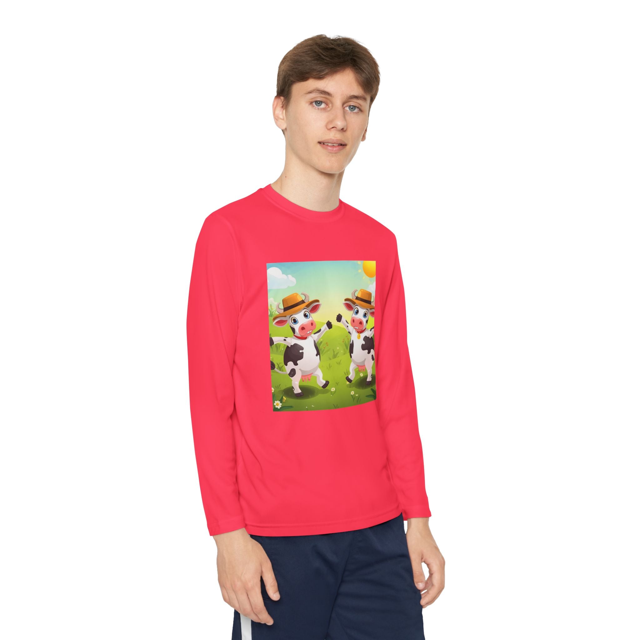 Cute Cows Farm Fun Youth Long Sleeve Competitor Tee