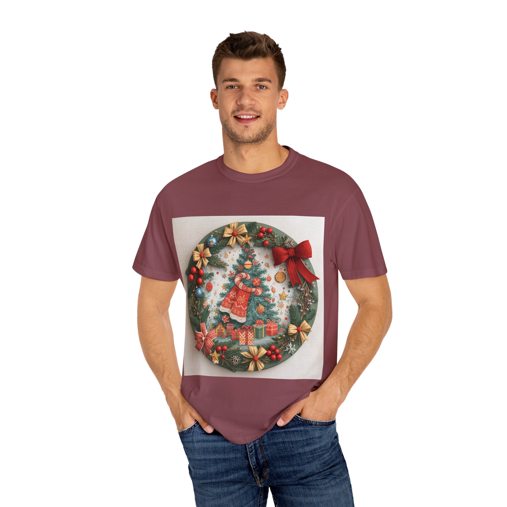 Christmas Wreath Festive Holiday T-Shirt, Christmas Tee, Seasonal Wear, Gift for Him/Her, Cute Xmas Shirt, Unisex Holiday Apparel