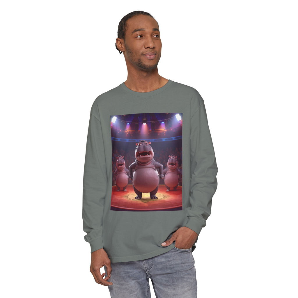 Hippo Funny Unisex Garment-dyed Long Sleeve T-Shirt