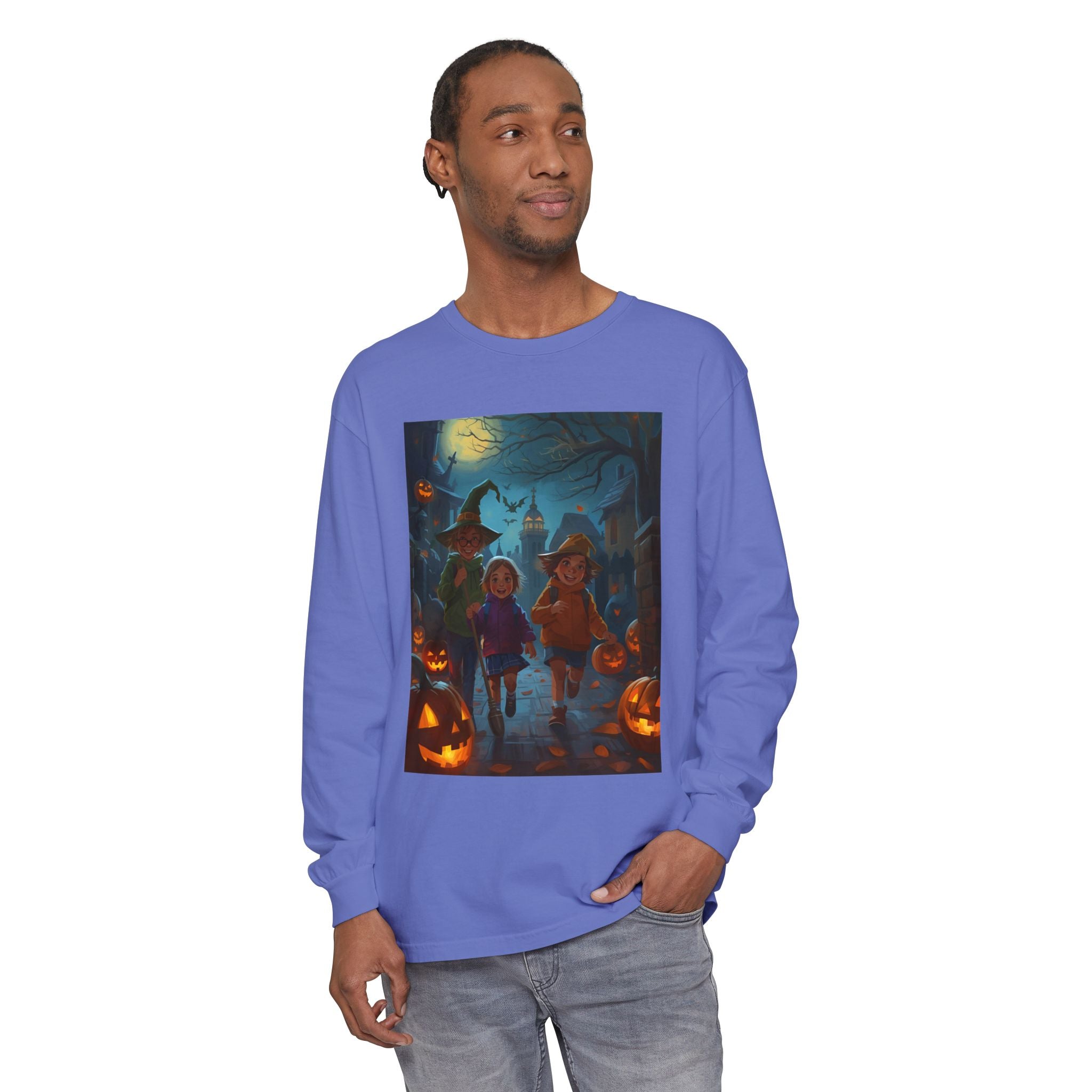 Halloween Themed Unisex Long Sleeve T-Shirt, Spooky Autumn Apparel, Trick-or-Treat Shirt, Fall Fashion, Casual Halloween Outfits