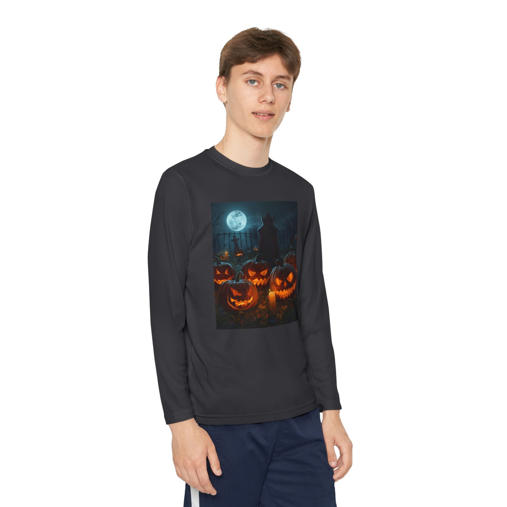 Spooky Halloween Pumpkin Youth Long Sleeve Competitor Tee