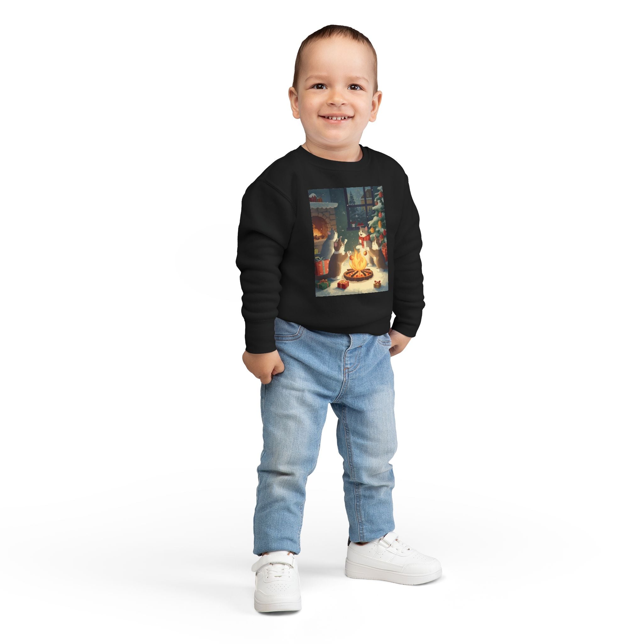 Cozy Holiday Toddler Sweatshirt, Christmas Gift, Cute Cat Design, Winter Apparel, Kids Holiday Clothing, Family Matching