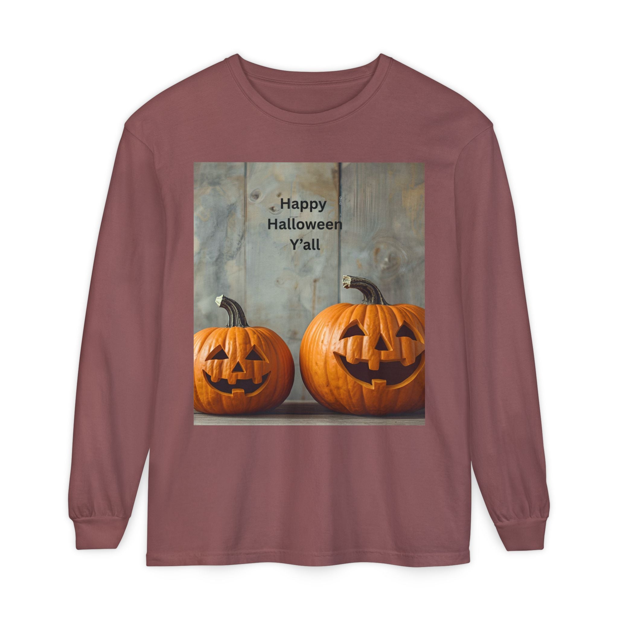 Halloween Pumpkin Long Sleeve Tee, Happy Halloween Shirt, Fall Apparel, Unisex Halloween T-Shirt, Seasonal Clothing