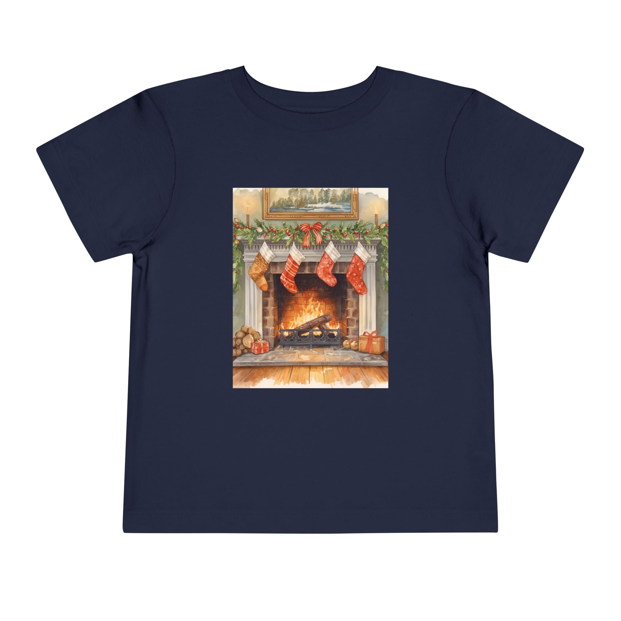Christmas Stocking Fireplace Toddler Short Sleeve Tee