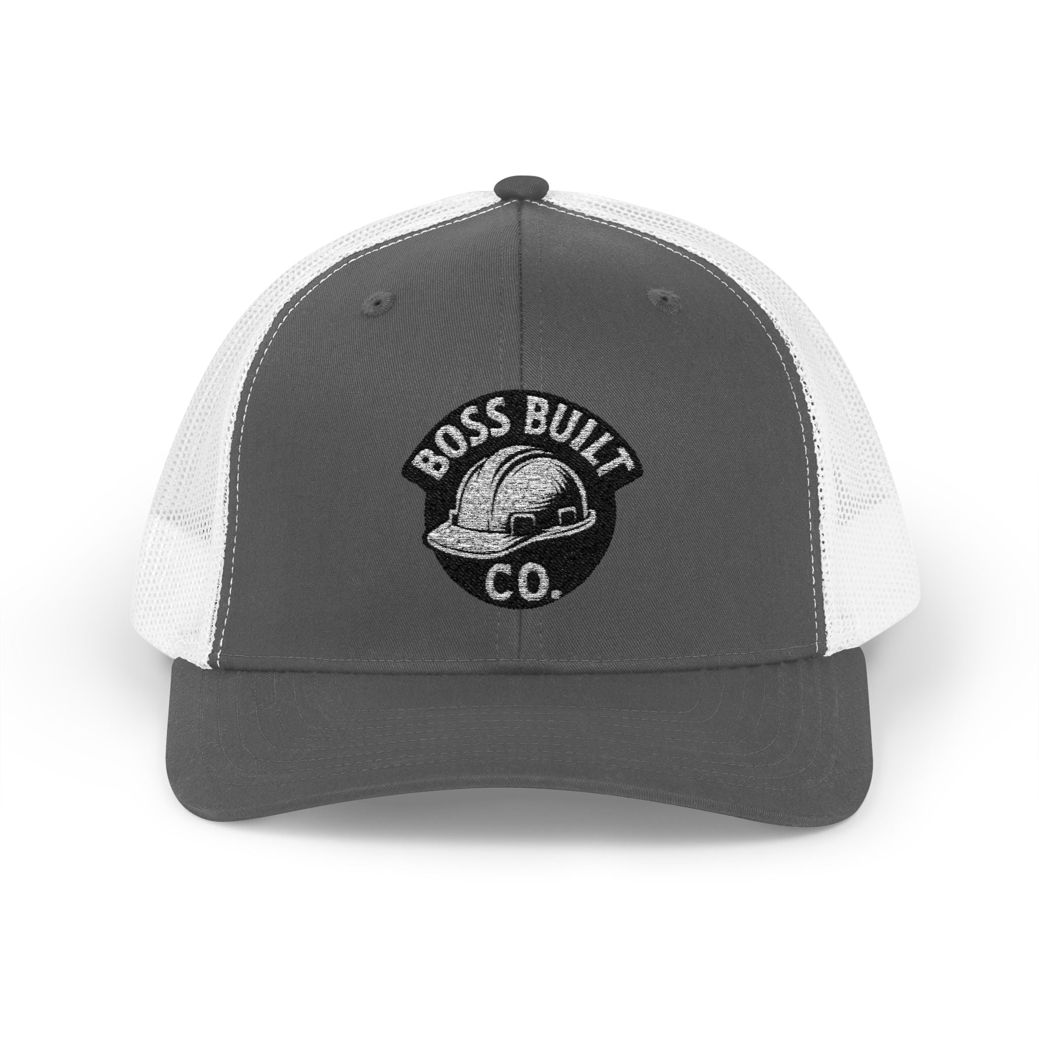 Boss Built Co. Mesh Trucker Cap — Vintage Hard Hat Logo Snapback